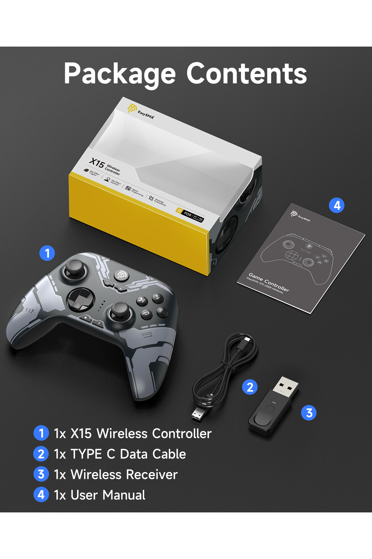 EasySMX X15 - Kablosuz Gamepad - Hall Effect Stick - Hall Triggers
