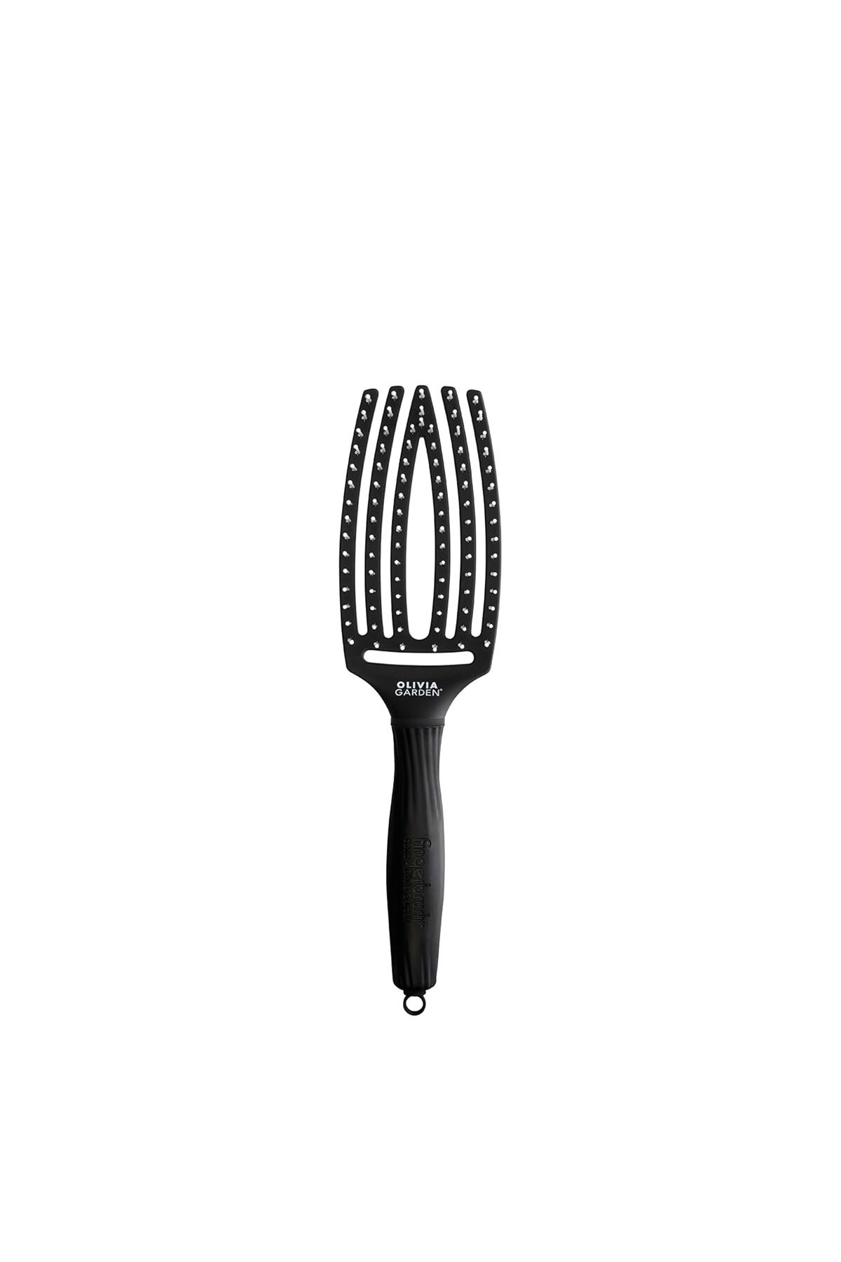 Fingerbrush Boar Nylon Full Black M Hair Brush 8 تکه و پایه Olivia Garden