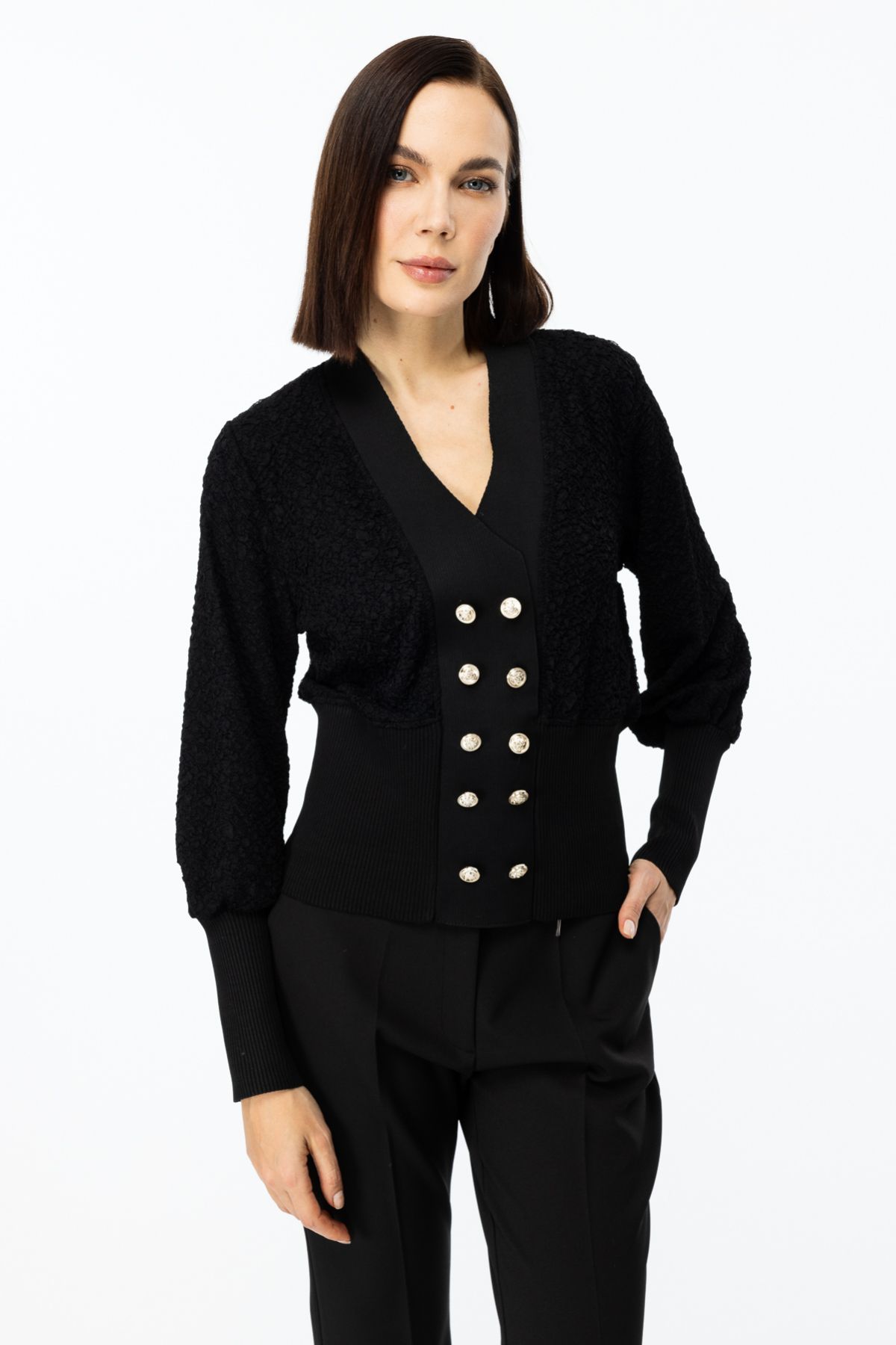 ON-Self Patterned Buttoned Cardigan 2