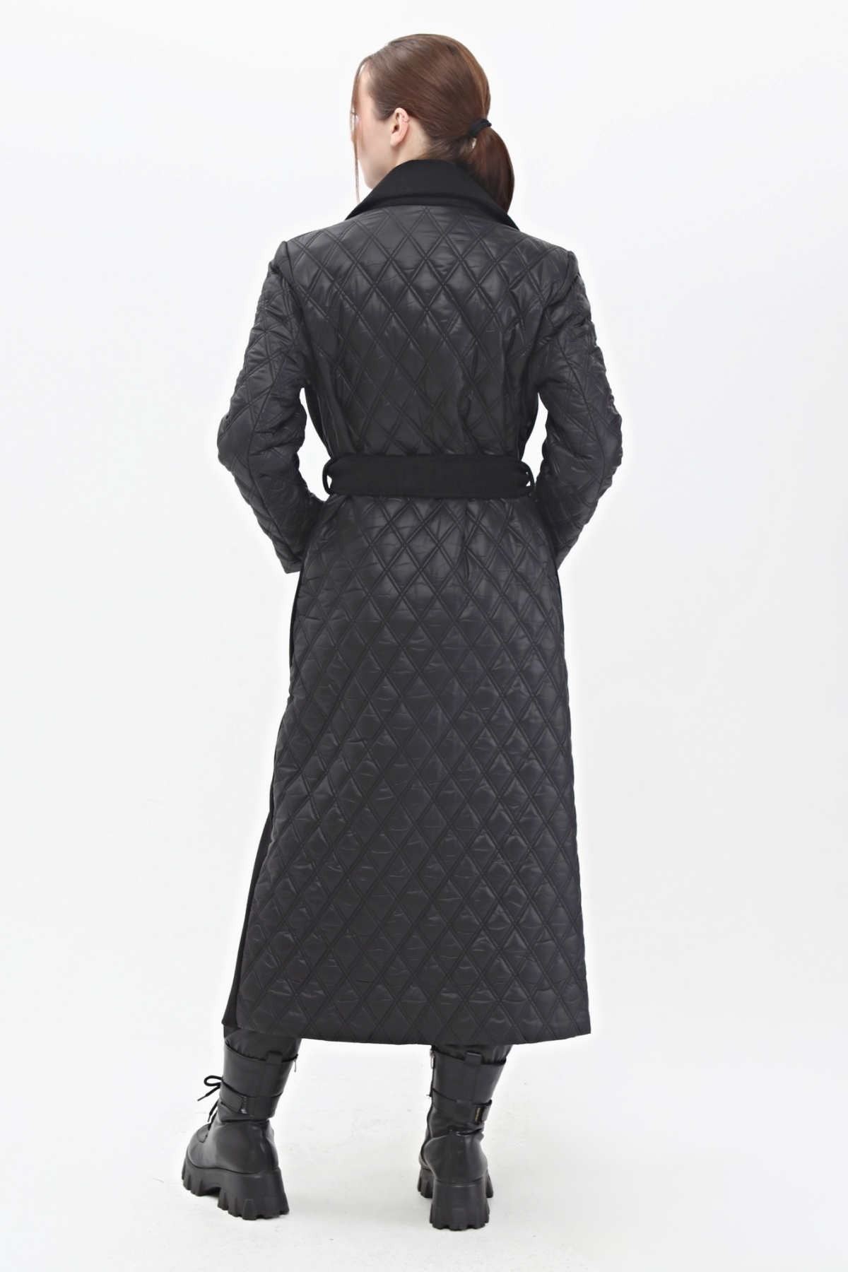 Veger  Kaşe Kapitone Karışık Uzun Özel Tasarım Palto - Görsel 8