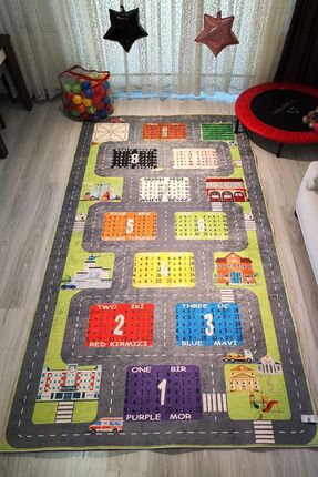 SÜNGERSAN Seksek Trafik Araba Yollu Çarpım Tablolu Çocuk Halısı Seksekli Çocu...