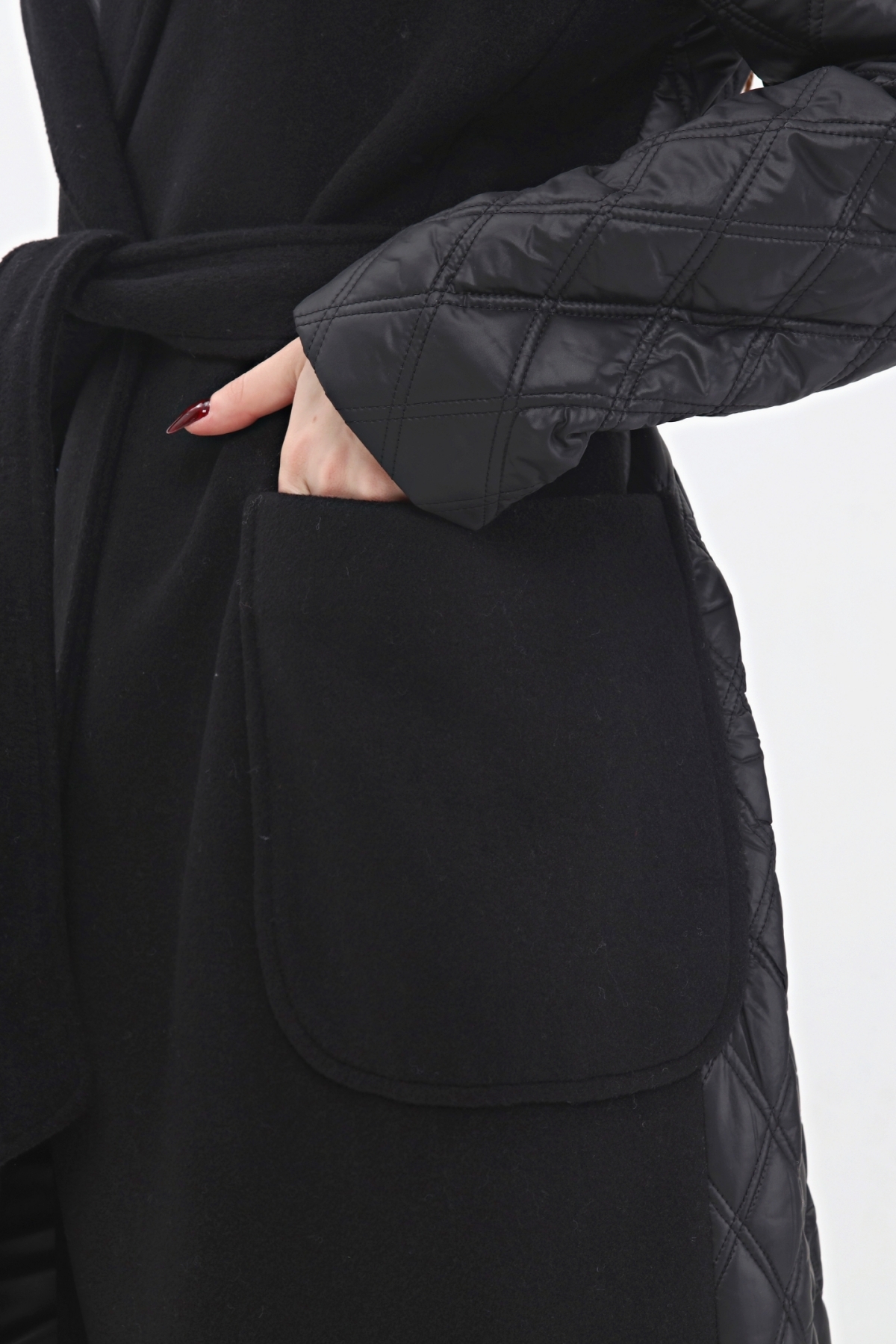 Veger  Kaşe Kapitone Karışık Uzun Özel Tasarım Palto - Görsel 6