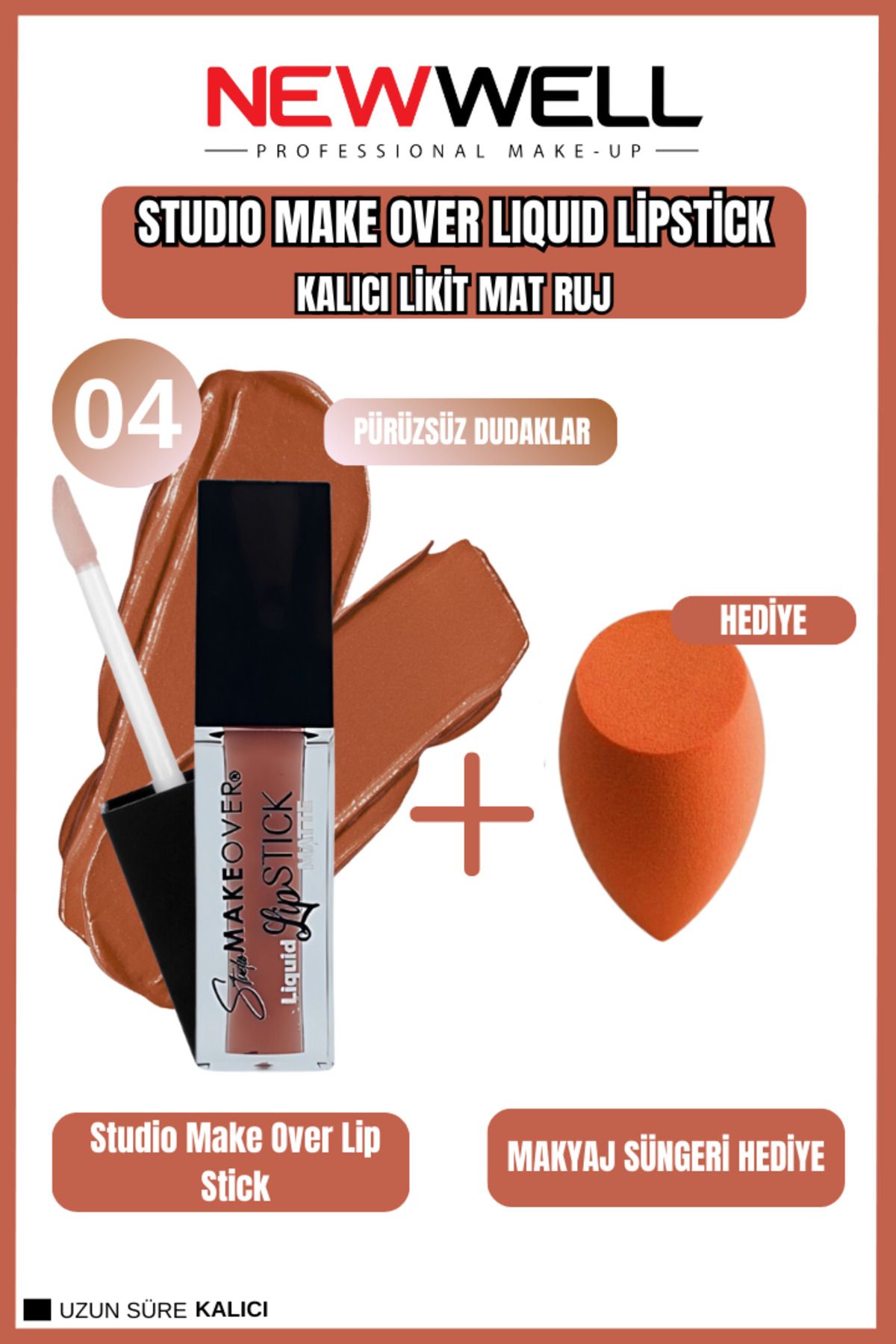 New Well Newwell Make Over Studıo Liquid Lipstick 04 & Makyaj Süngeri Hediye