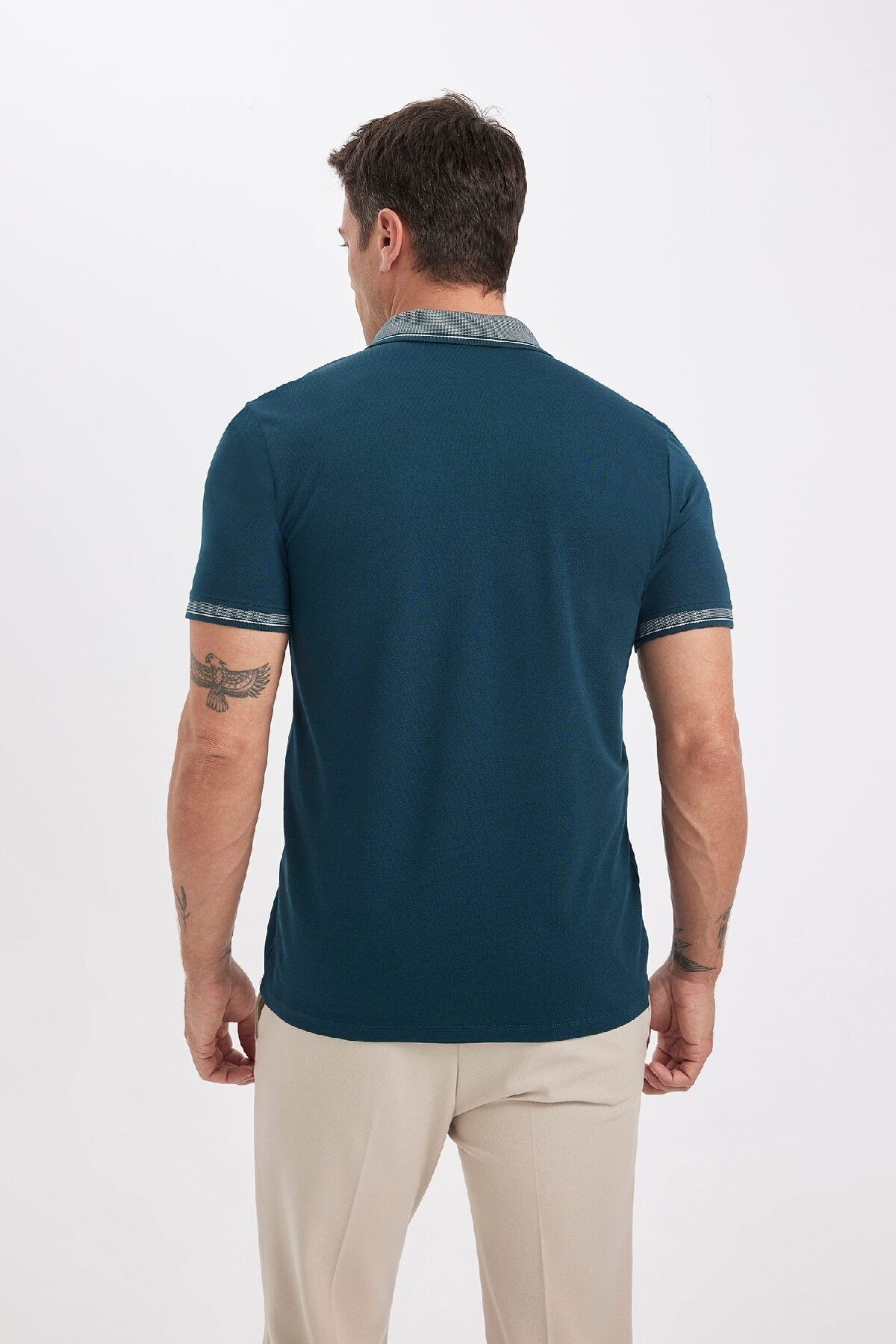 DeFacto-Tricou din bumbac cu bandă pentru guler polo, fără ondulare, slim Fit D0033axns 7