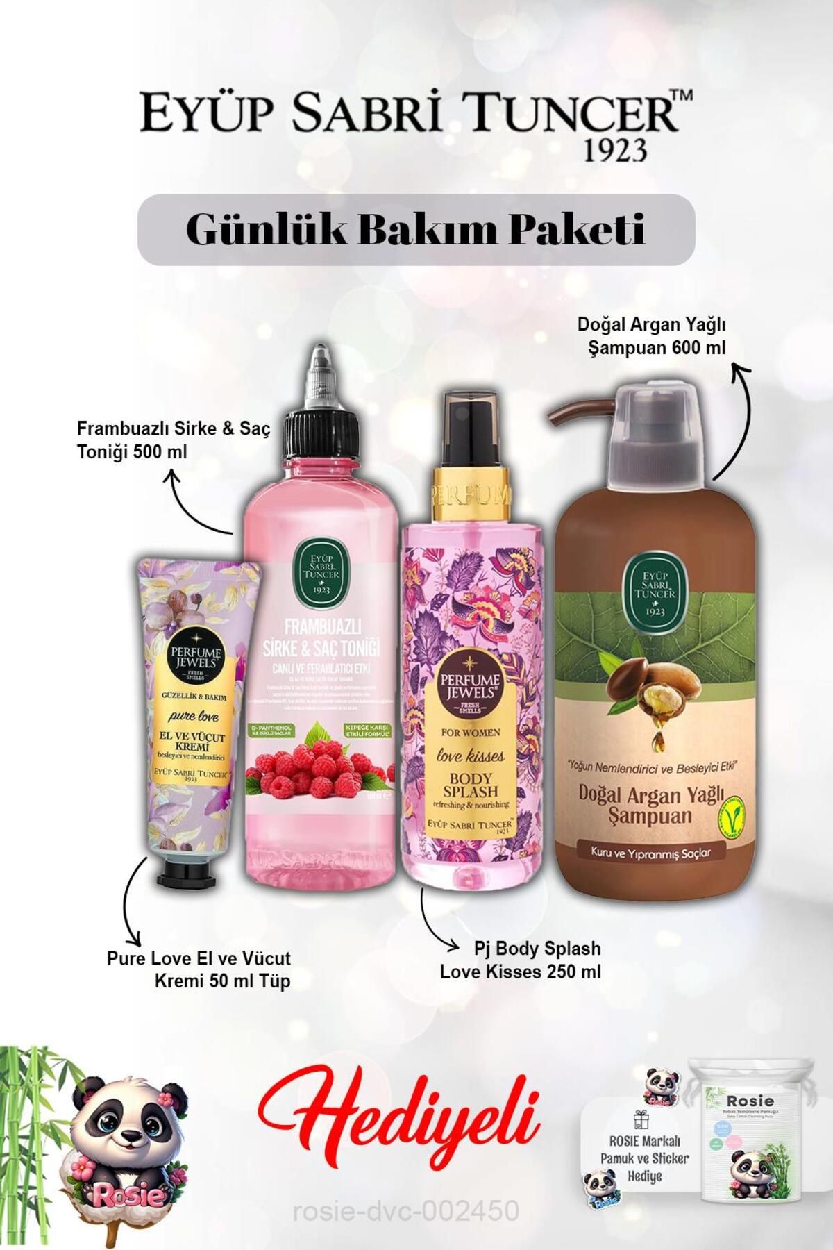 Eyüp Sabri Tuncer Argan Şampuan, Frambuaz Tonik, Pure Love Krem ve Vücut Spreyi Love Kisses ve Rosie