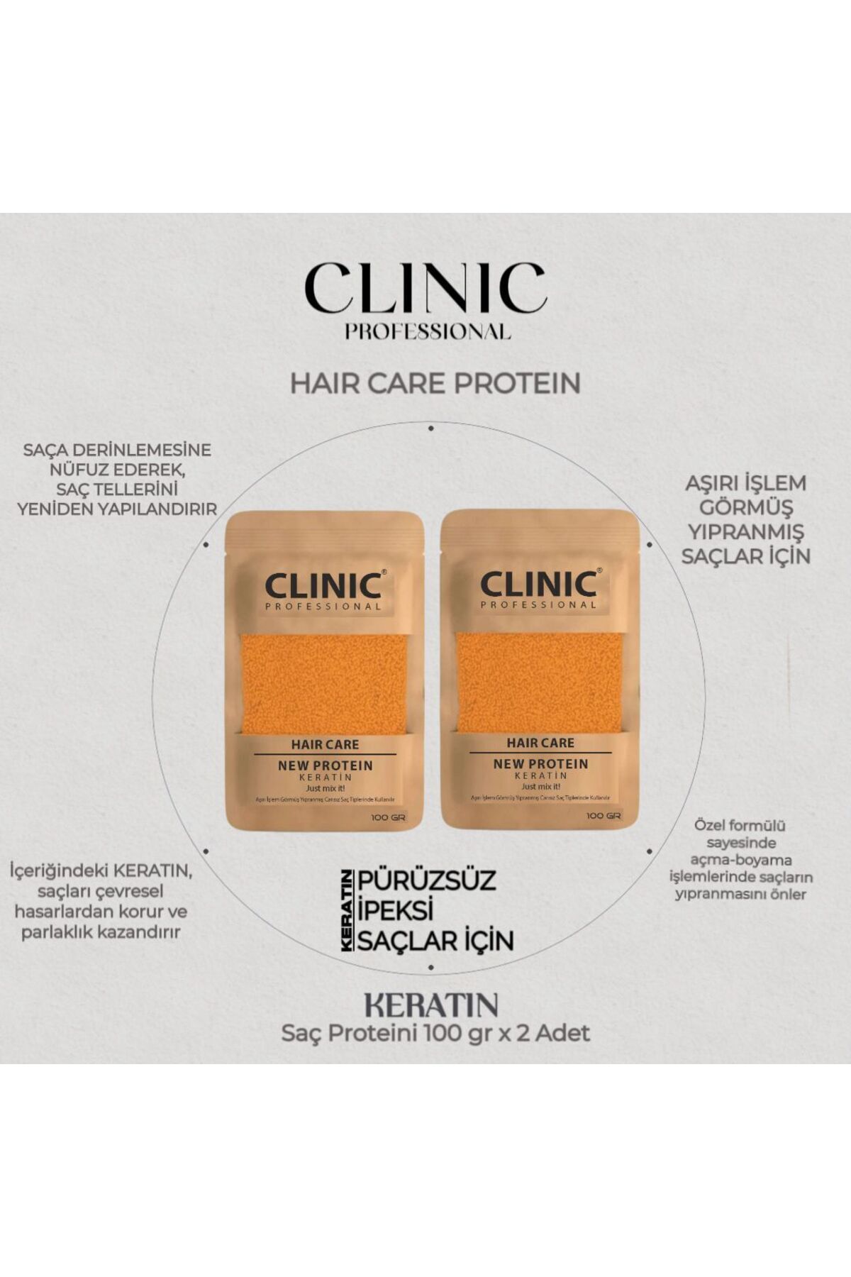 CLINIC PYROO KERATIN SAÇ BAKIM PROTEİNİ 100 GR x 2 ADET