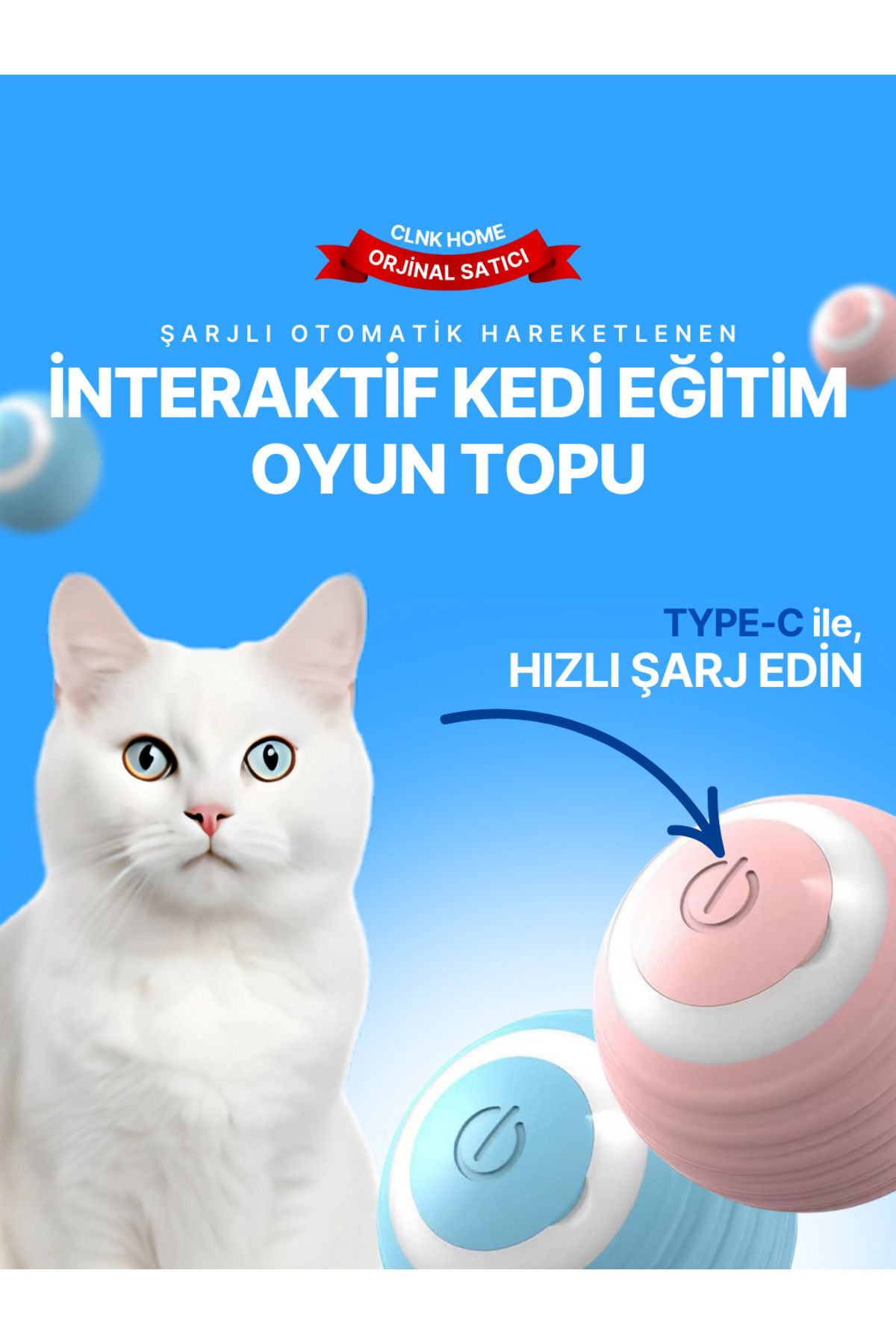 Kitchen Time Şarjlı Otomatik Hareketlenen Kedi Oyun Topu Interaktif 360 Derece Dönen Kedi Oyuncağı Eğitim Topu