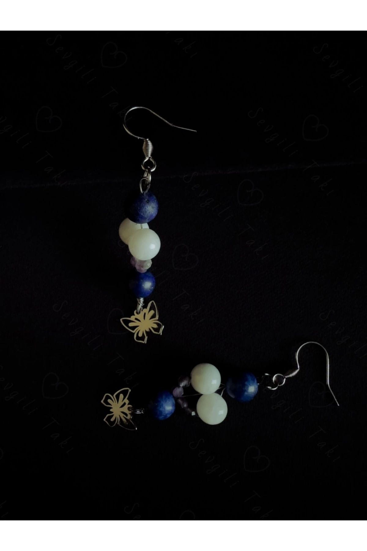 SEVGİLİ TAKI-Lapis And Moon Natural Stone Steel Earrings - ligature Series 1