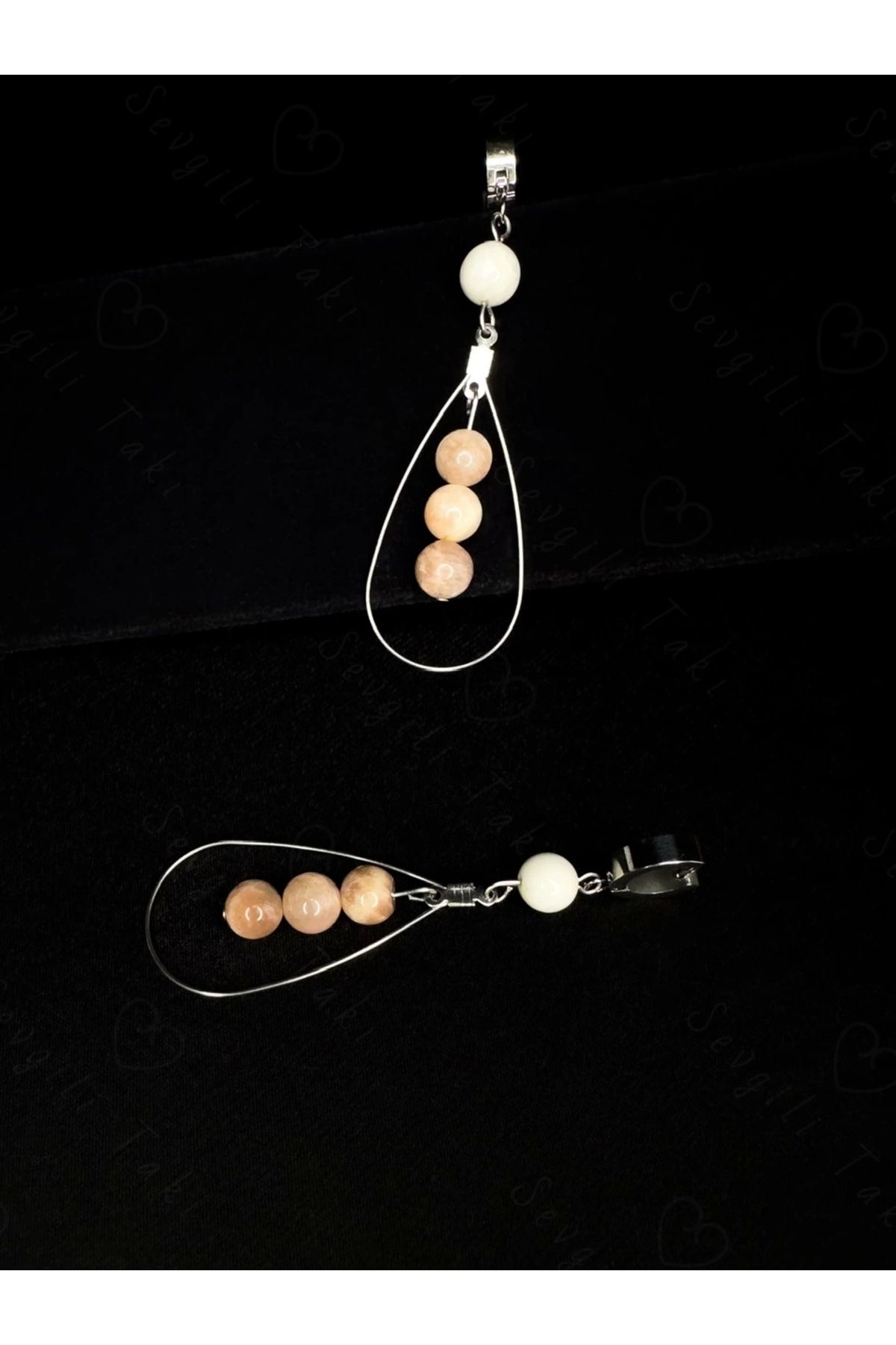 SEVGİLİ TAKI-Natural Stone Sun and Moon Steel Earrings - Vega Series 1