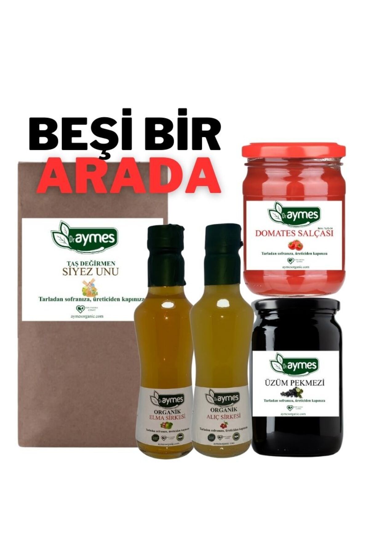 Aymes Organic Hediyelik Doğal Lezzet Paketi | Pekmez, Salça, Sirkeler Ve Siyez Unu | 5'li Özel Set | Amezay