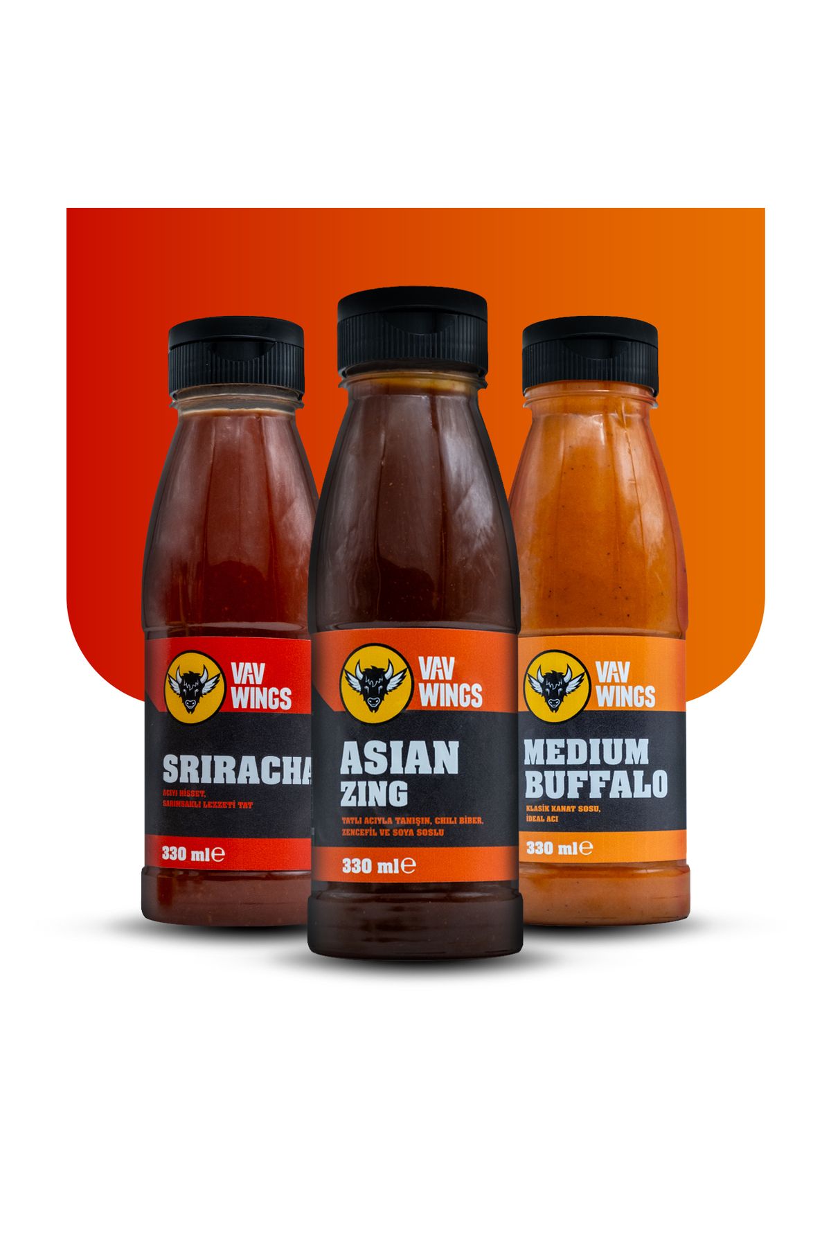 VAV WINGS Sriracha + Asian Zing + Medium Buffalo Sos 330 ml