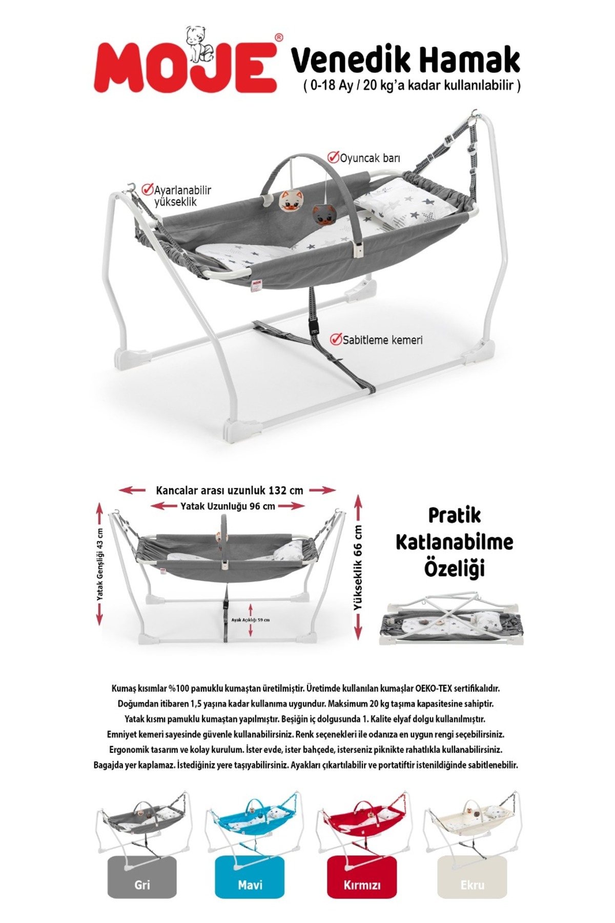 Moje Venedik Bebek Hamak - Kırmızı fotoğrafı 3 (önizleme)