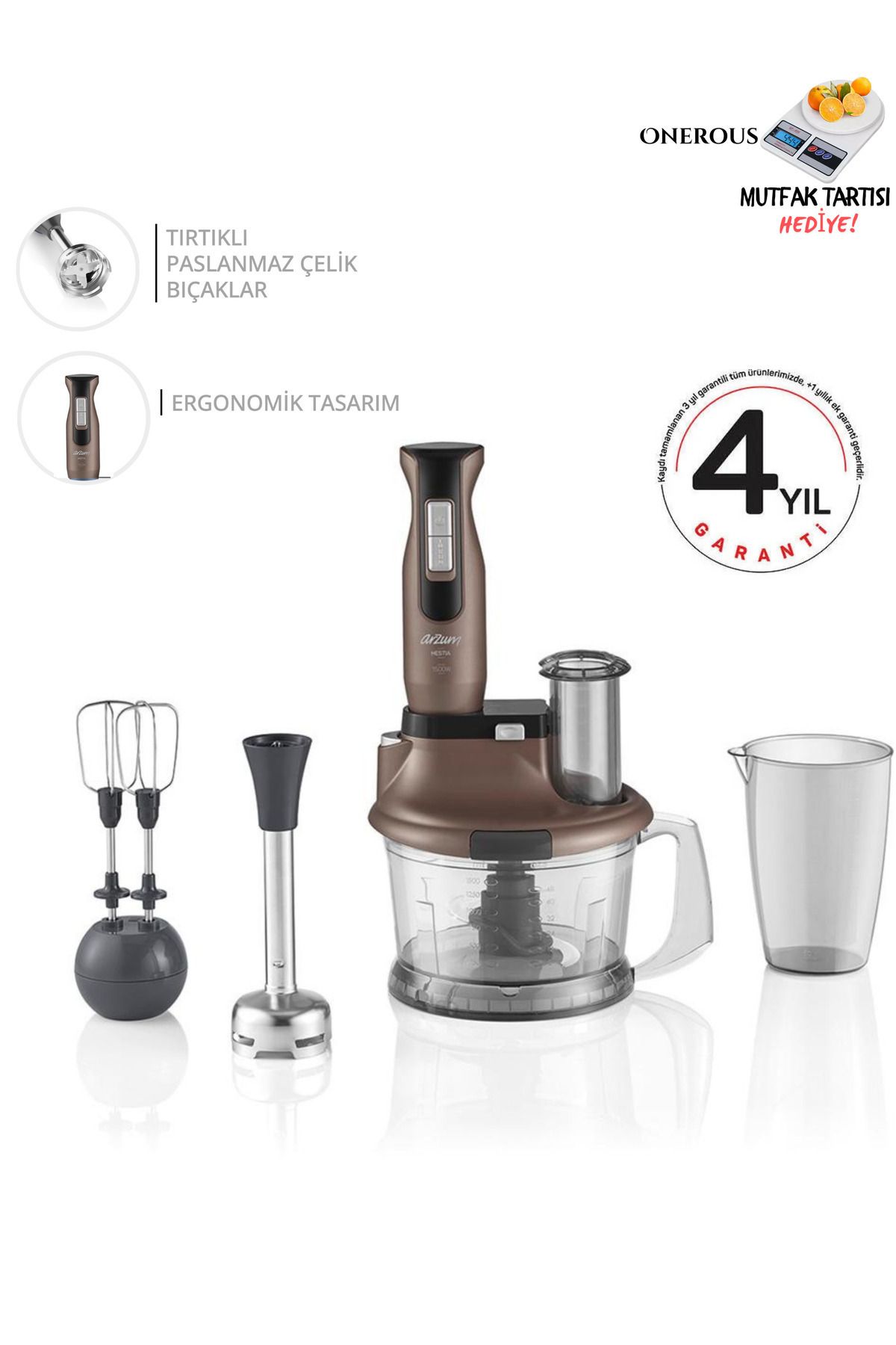 Arzum 1500W Motor gücü Buz kırma & Doğrayıcı Blender Set & Mutfak robotu 4 YIL Garantili