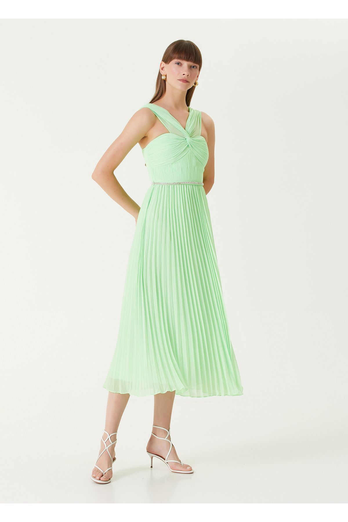 Self Portrait-Green Rhinestone Belt Midi Cocktail Dress Size: 10 3