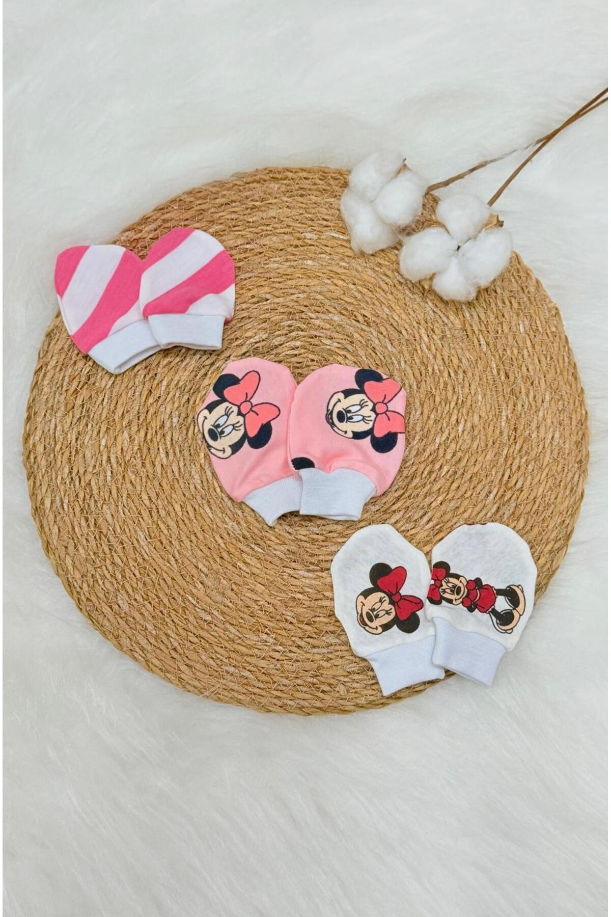 Lumos Trade Kız Bebek Yenidoğan Penye Organik Pamuklu Bebek Eldiveni 3 Çift Set - Minnie fotoğrafı 2 (önizleme)