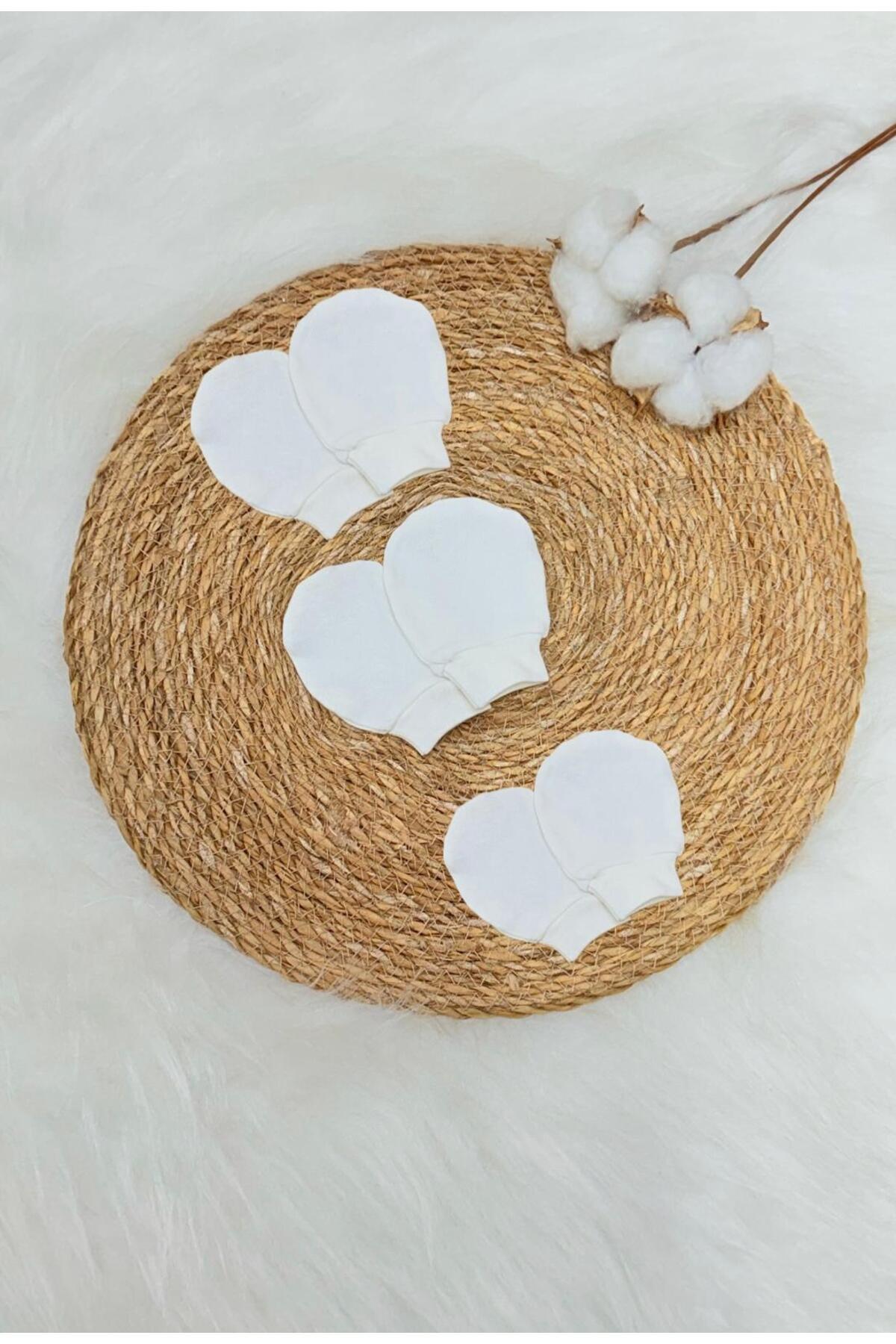 Lumos Trade Unisex Bebek Yenidoğan Penye Organik Pamuklu Bebek Eldiveni 3 Çift Set -  Beyaz fotoğrafı 2 (önizleme)