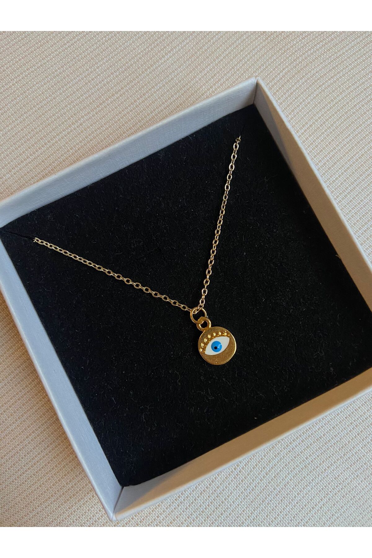 Mavi Göz Altın Kaplama Yuvarlak Charm Kolye Sevgililer Günü Özel