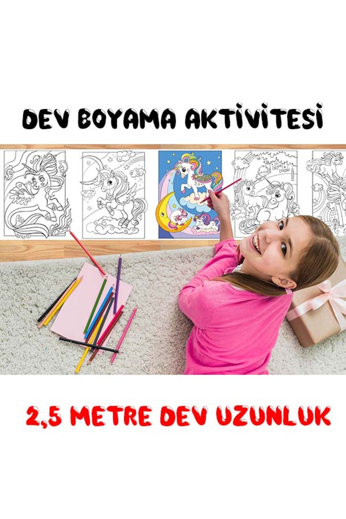 Parti Tasarla Unicorn Temalı Dev Boyama Kağıdı  - 2,5 Metre - 5 Metre - Boyama Aktivite