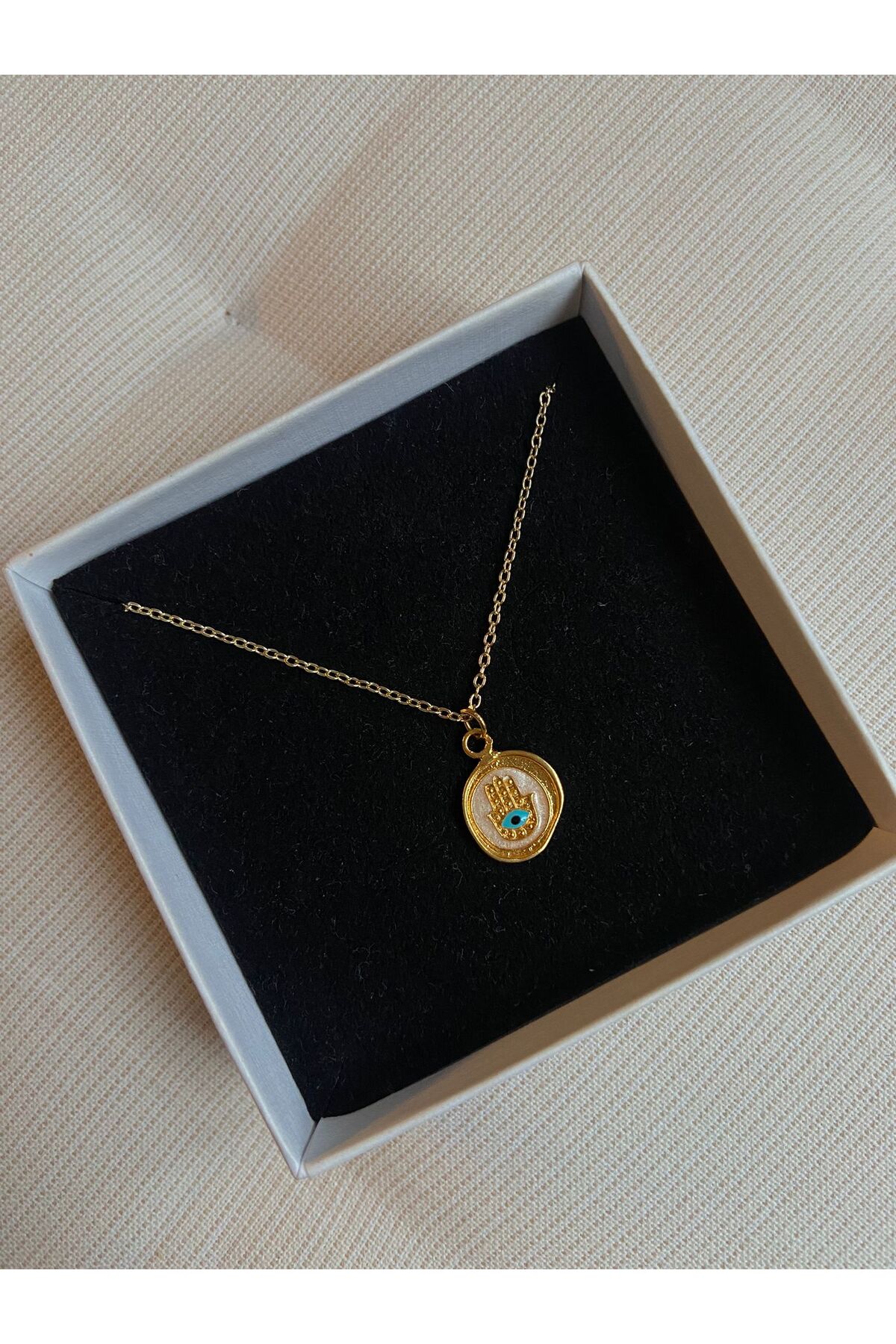 Hamsa Gold Charm Kolye - Detay Görseli 1