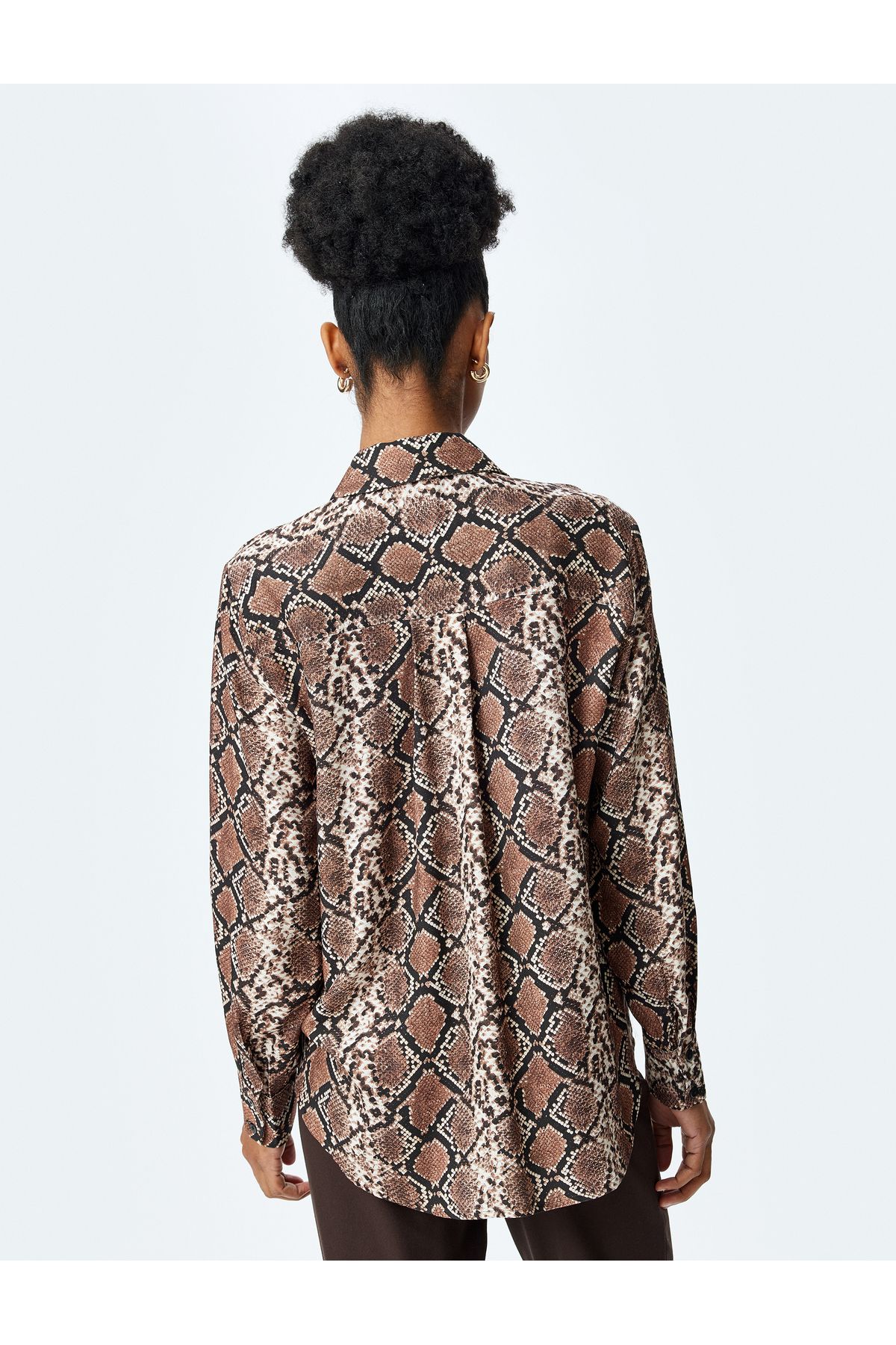 Koton-New Season Snakeskin Print Long Sleeve Viscose Shirt 4