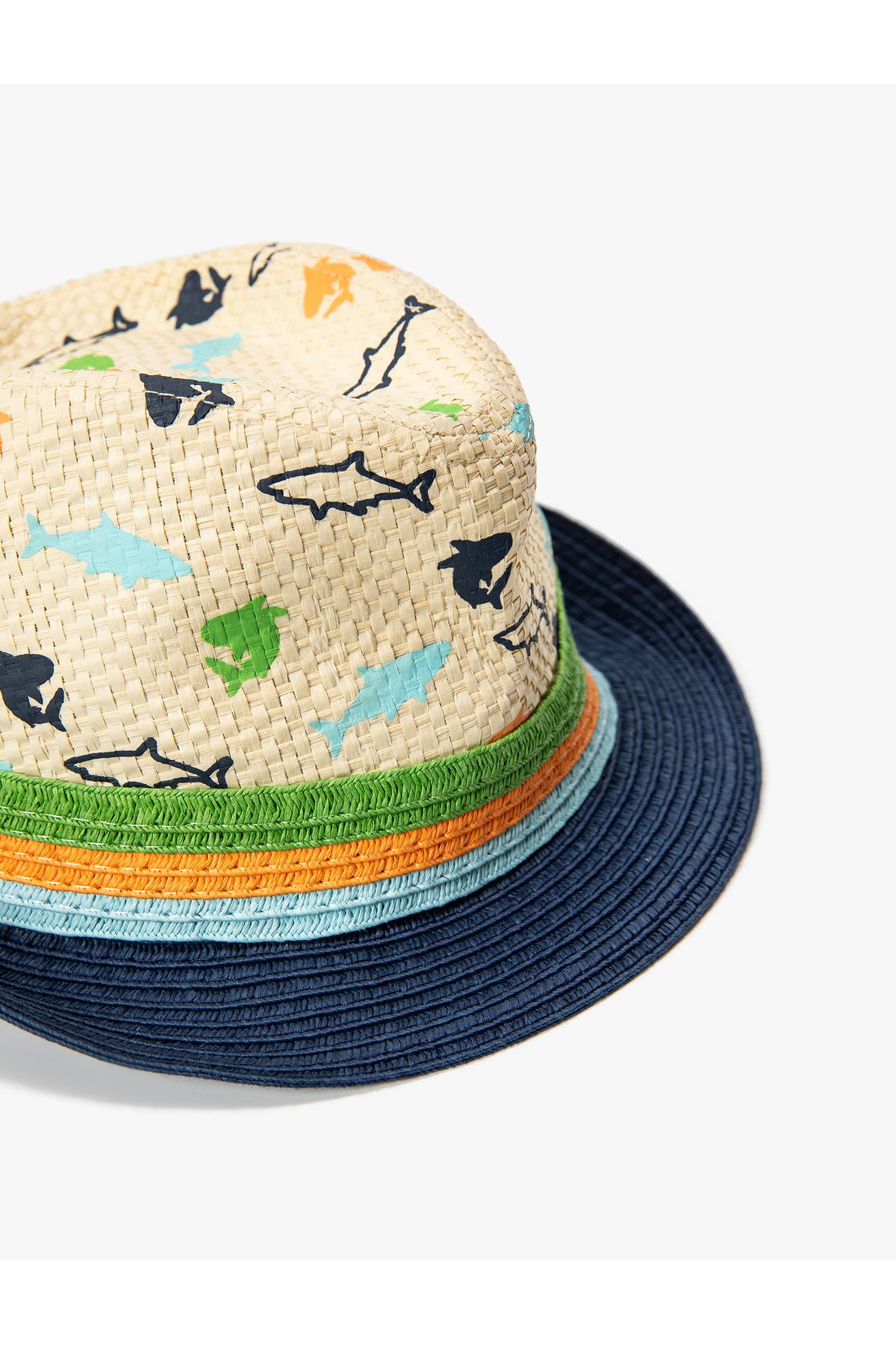 Koton-Straw Fedora Hat - Palm Tree Pattern and Tape Detail 3
