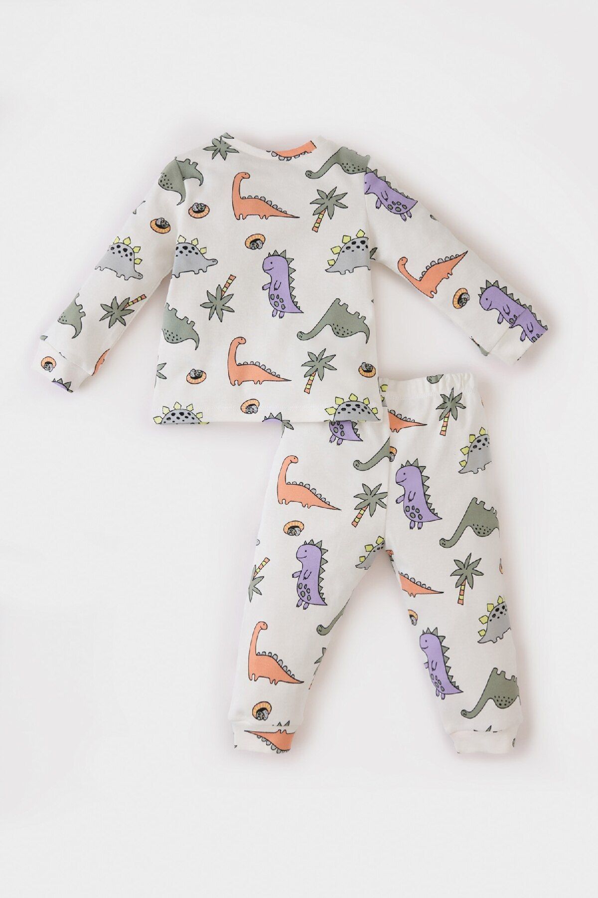 DeFacto-Baby-Pyjama-Set für Jungen – Dinosaurier-Aufdruck, lange Ärmel, elastische Taille, langer Boden D9070A525SP 4