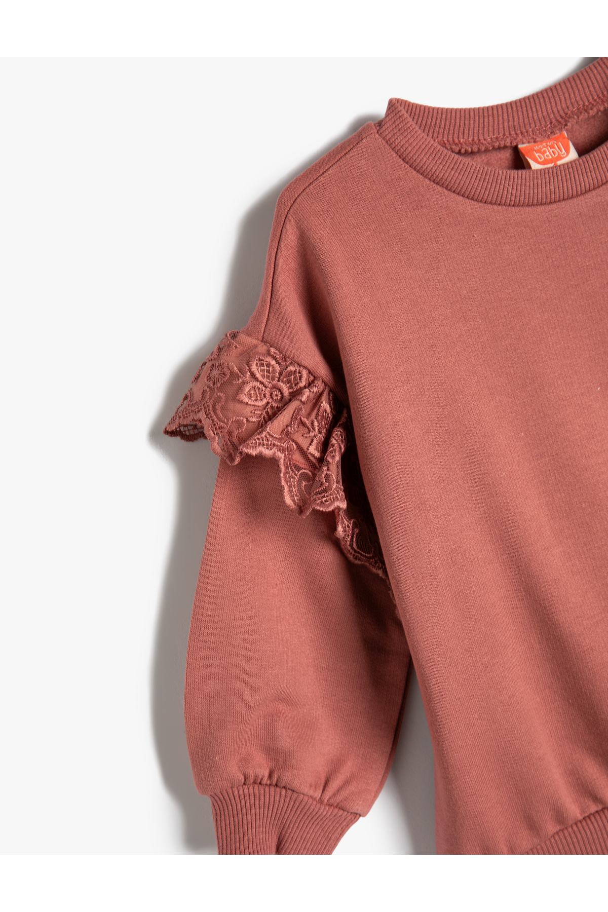 Koton Basic Sweatshirt Fırfırlı Uzun Kollu Bisiklet Yaka Şardonlu Pamuklu fotoğrafı 3 (önizleme)