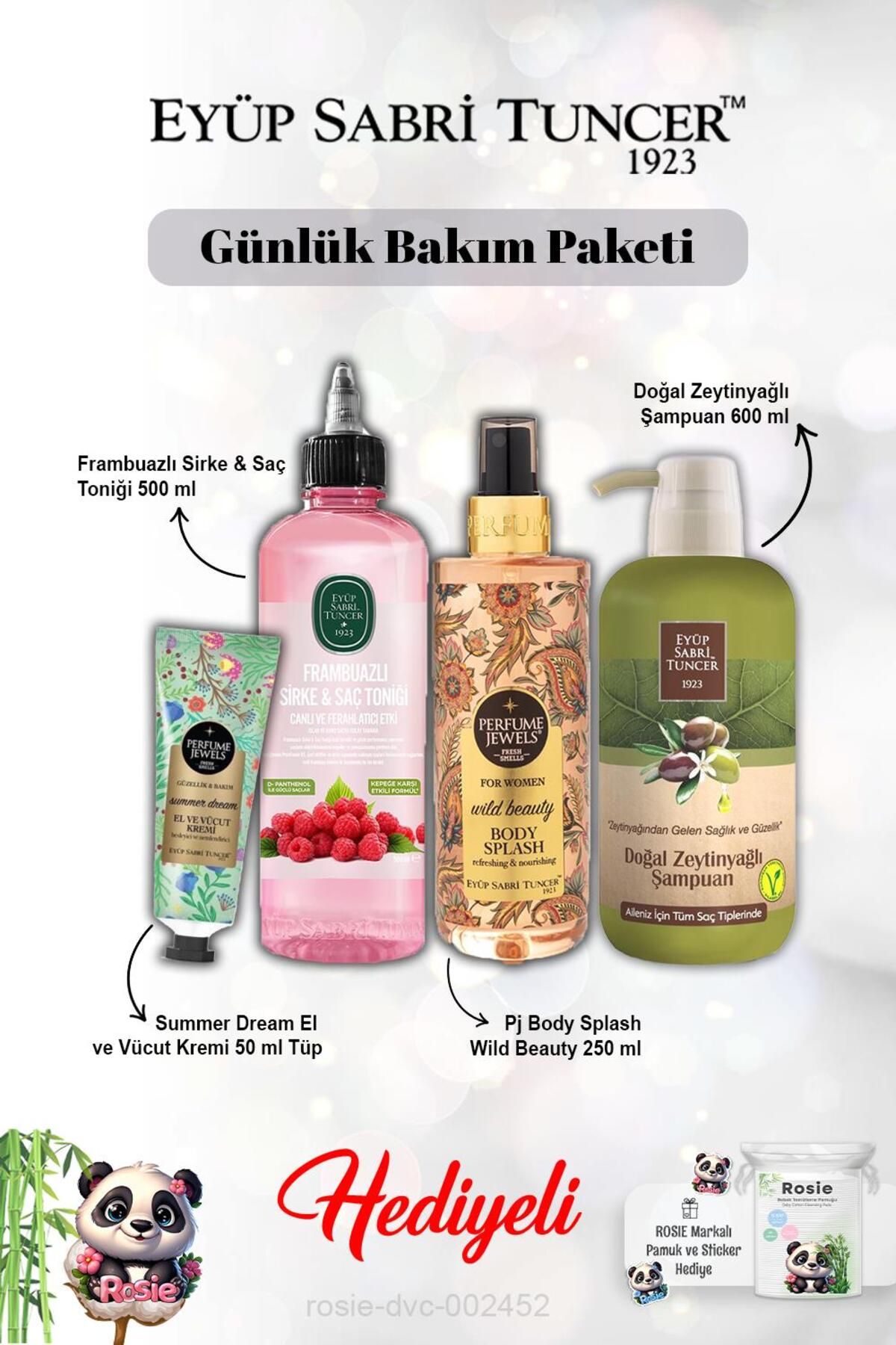 Eyüp Sabri Tuncer Wild Beauty Vücut Spreyi, Summer Dream Krem, Frambuaz Tonik, Zeytinyağlı Şampuan ve Rosie