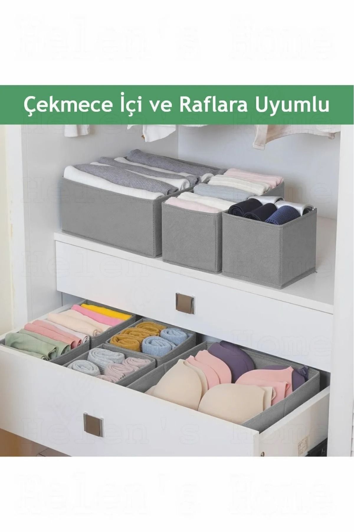 Bayev-Coco Σετ 8 Συρταριών Organizer Organizer Σετ Anthracite - Sock Bra Wrap Fabric Box 2