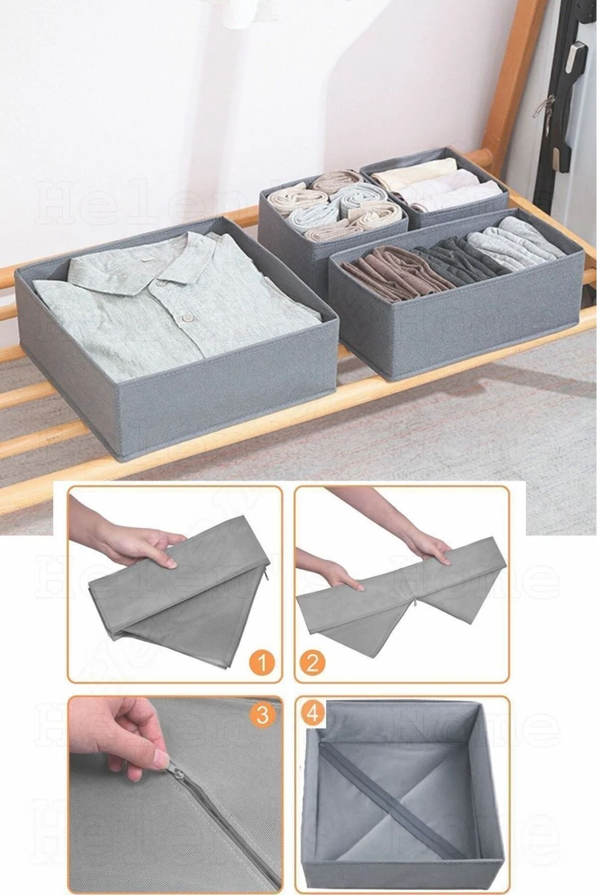 Bayev-Coco Σετ 8 Συρταριών Organizer Organizer Σετ Anthracite - Sock Bra Wrap Fabric Box 6