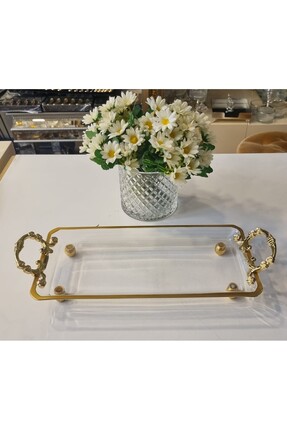 misscocohome Metal Kulplu Kristal Servis Tabağı Meze Tabağı