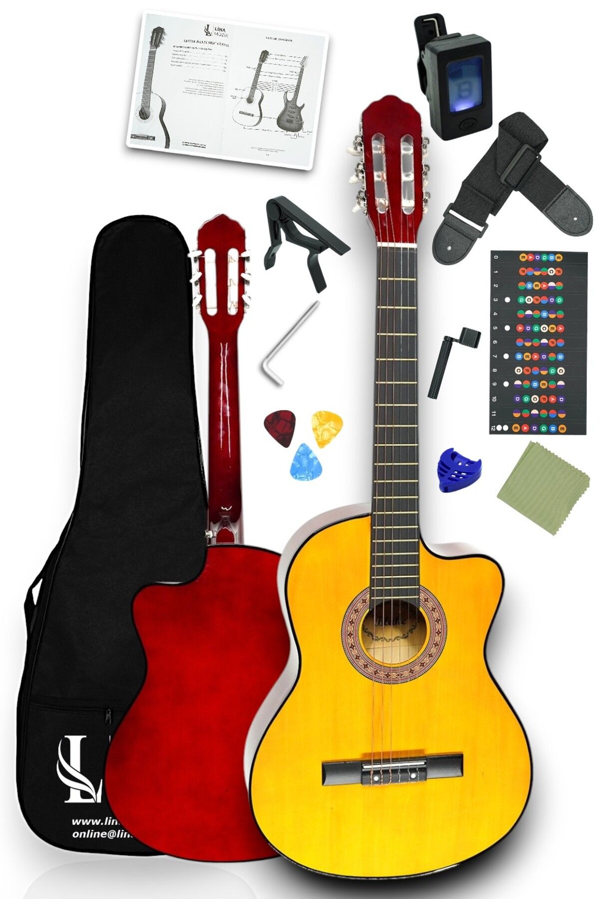 Furia CG-3901Y Klasik Gitar 4/4 Sap Ayarlı Kesik Kasa Full Set