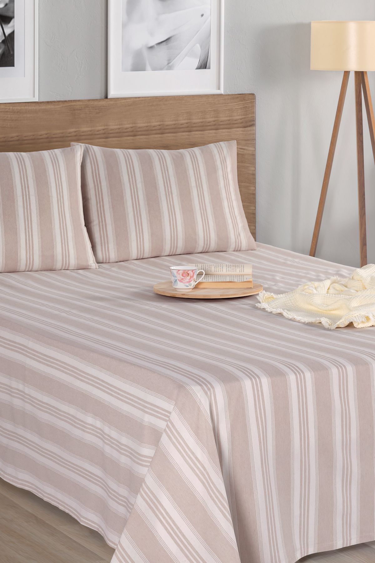 Eponj Home-Sport Beige Striped Sheet + Pillowcase Set - Double Soft Line 2