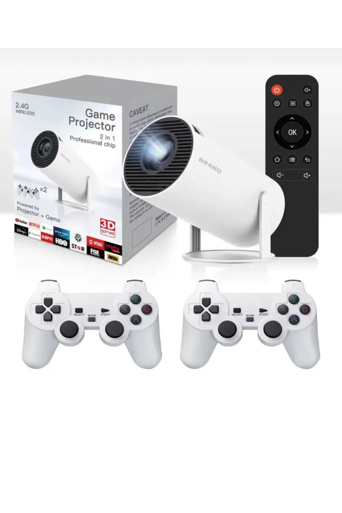 CRK TECH Projector + Game 2 in 1 Professional Chip 2.4 ghz Wireless 2 adet Gamepad Tvbox Oyunlu Model