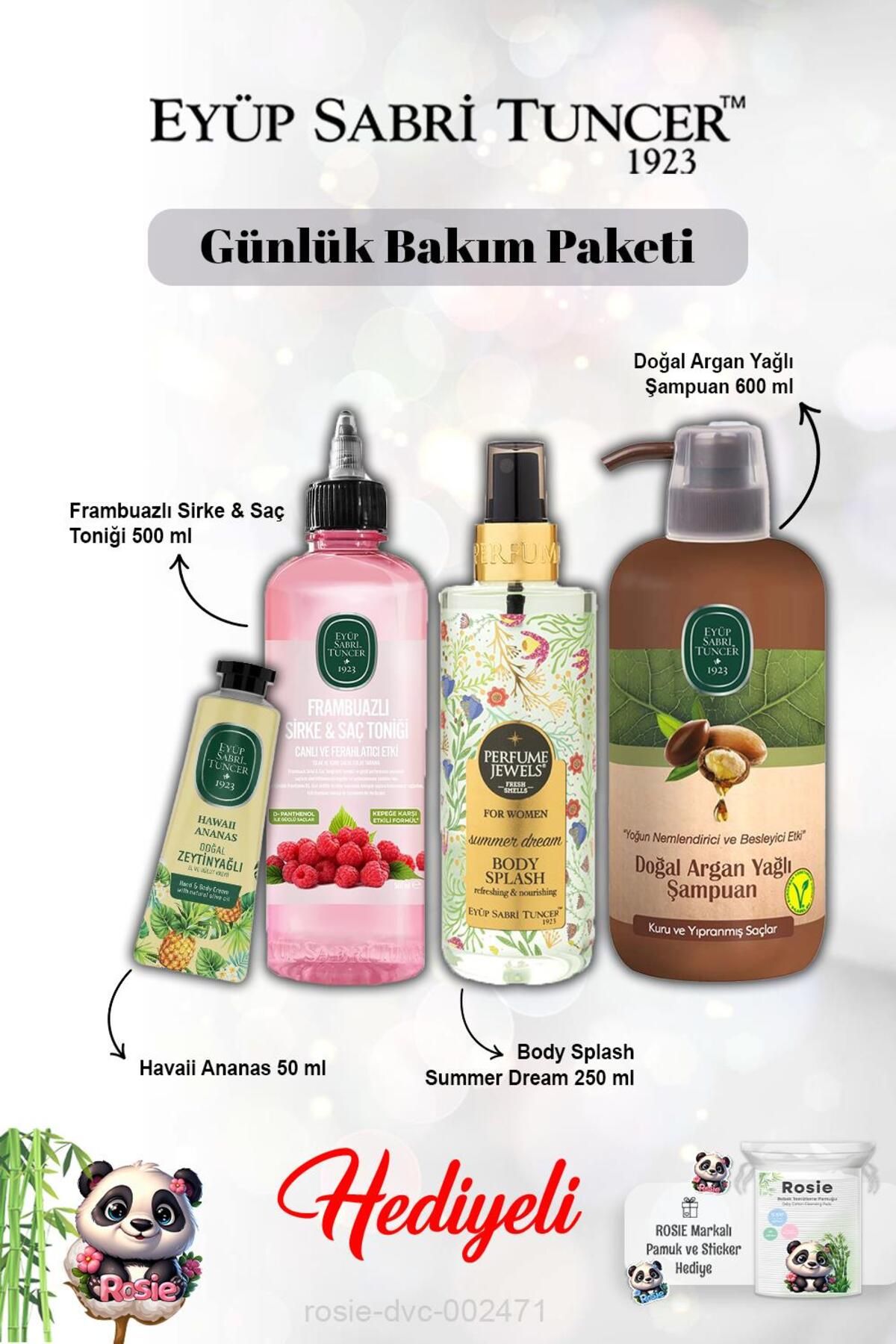 Eyüp Sabri Tuncer Krem Hawaii Ananas, Summer Dream Vücut Spreyi, Frambuaz Tonik, Argan Şampuan ve Rosie