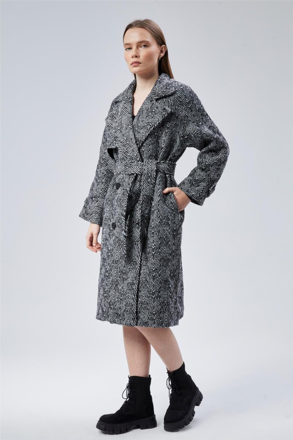 Home Store  Balıksırtı Palto - Görsel 3