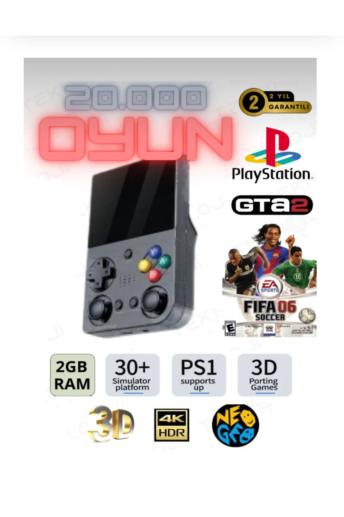 CRK TECH El Atarisi 3.5" UltraHd Ekran Gamepad Retro Atari PSP/PS1/NeoGeo Fifa Gta 20.000 Games Oyun Konsolu