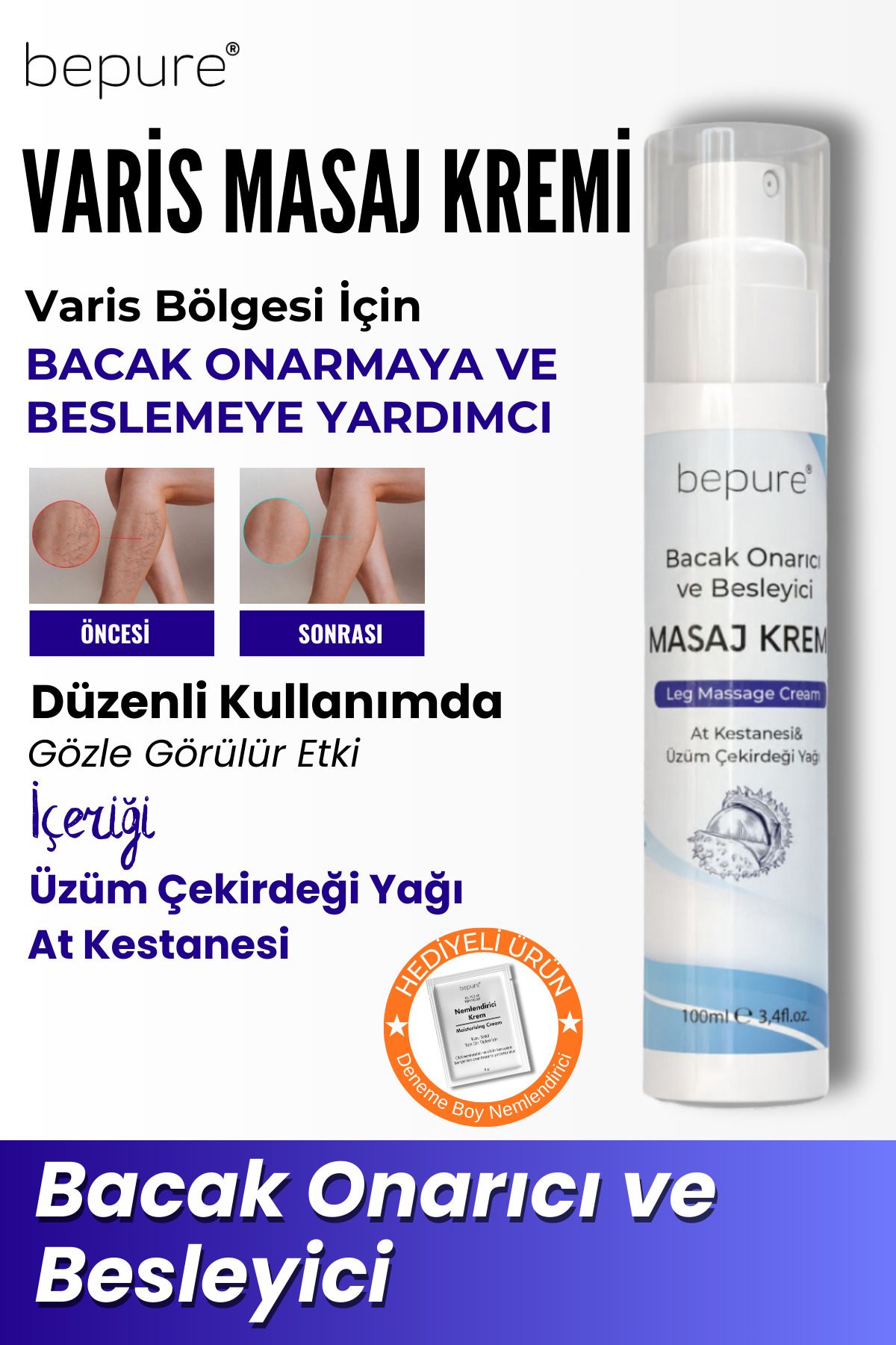 کرم ماساژ کرمی بهبود HEP برای منطقه واریز و مغذی 100 میل Bepure