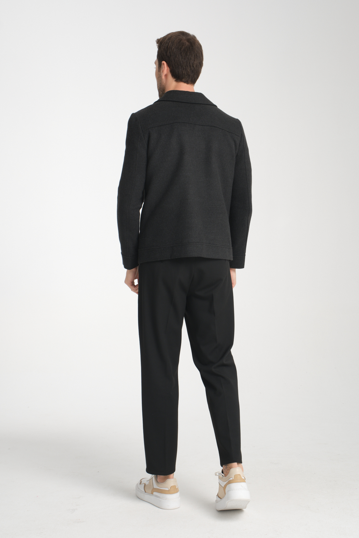 Çıtçıtlı Erkek Polo Yaka Kısa Kaşe Mont Slim Fit — خاکستری 9810 BERGAMO — تصویر 6 از 8