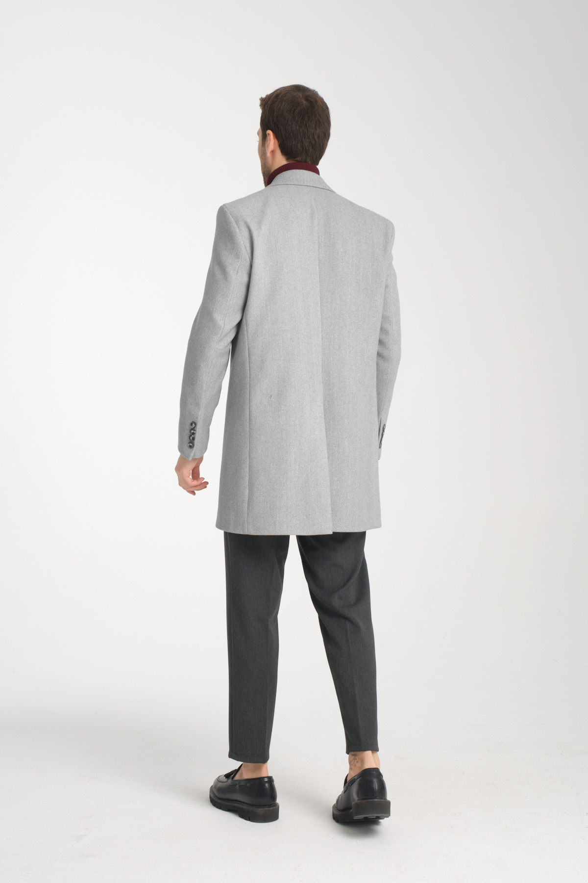 Standart Fit Erkek Kalın Kruvaze Kaban-palto — خاکستری 9120 GRANDE — تصویر 6 از 8