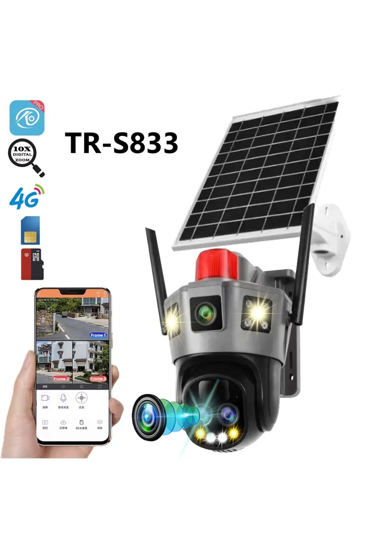 TR Charger TR-S833 Full HD 8mp 12.000 Mah Solar Panelli 10x Dijital zoom Sim kart ile çalışan Güvenlik kamerası