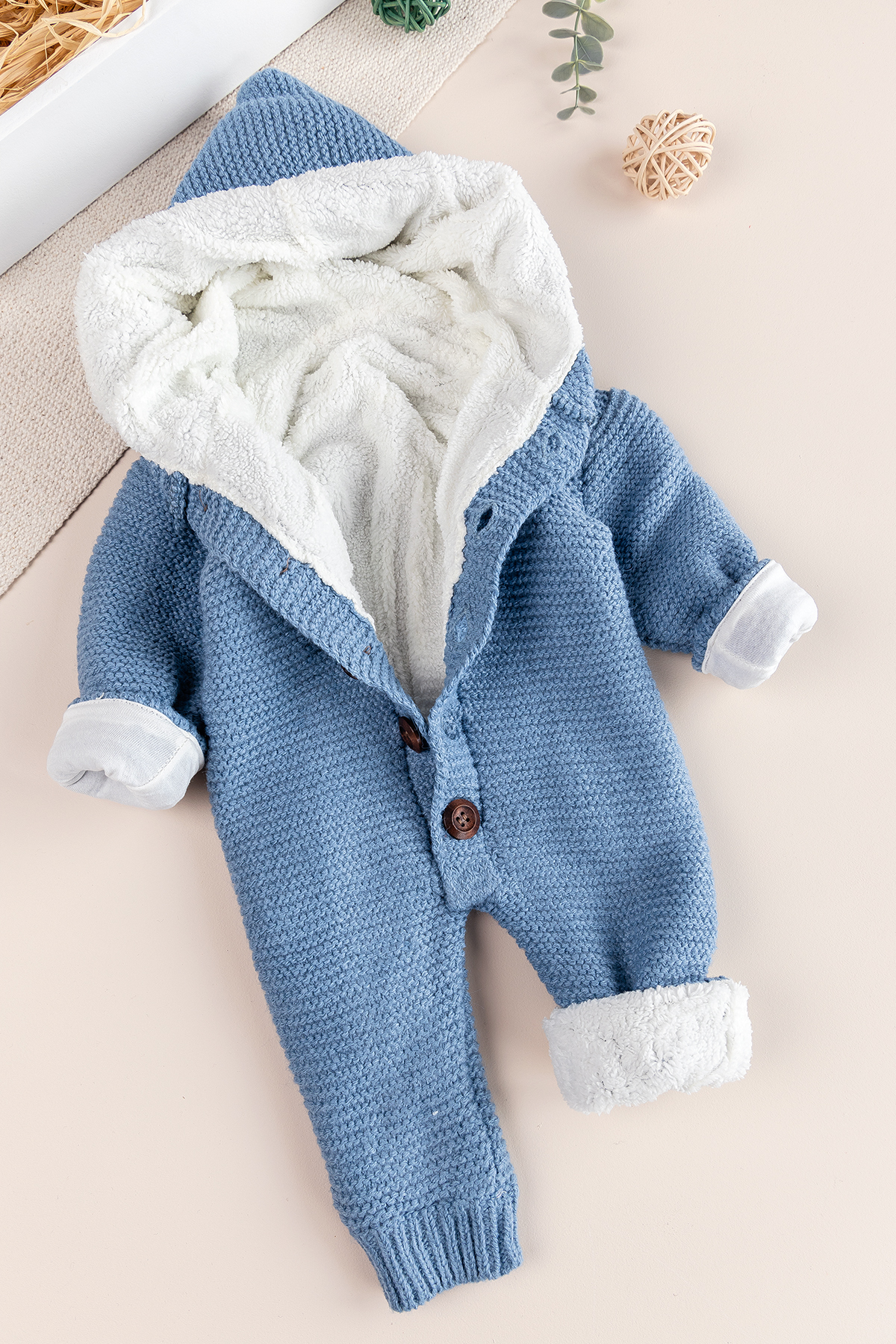 Babymod Triko Örme Welsoft Astarlı Kapüşonlu Kışlık Bebek Tulum fotoğrafı 2 (önizleme)