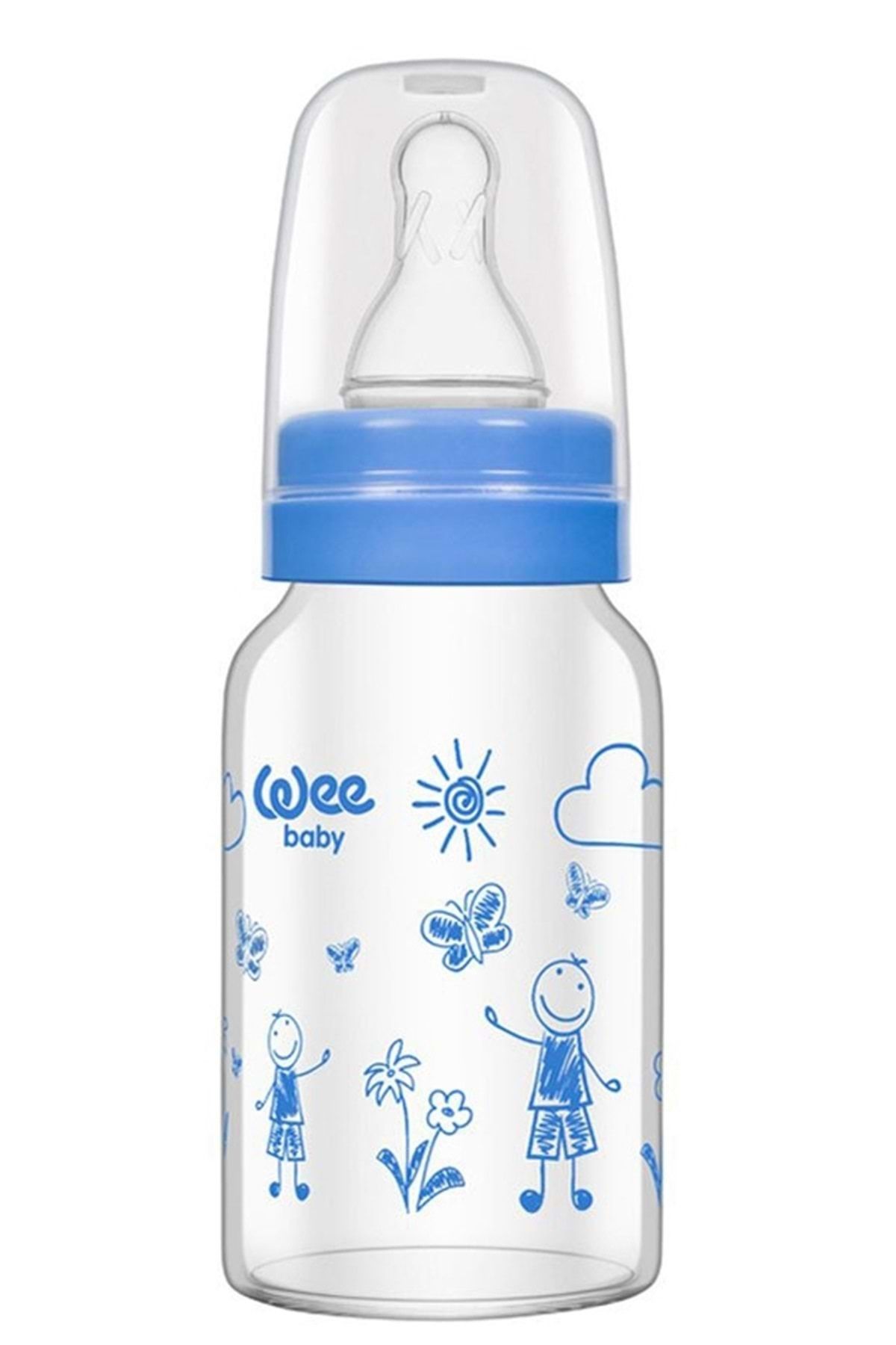 Wee Baby Isıya Dayanıklı Cam Biberon 240ML (Kod:772) - Mavi