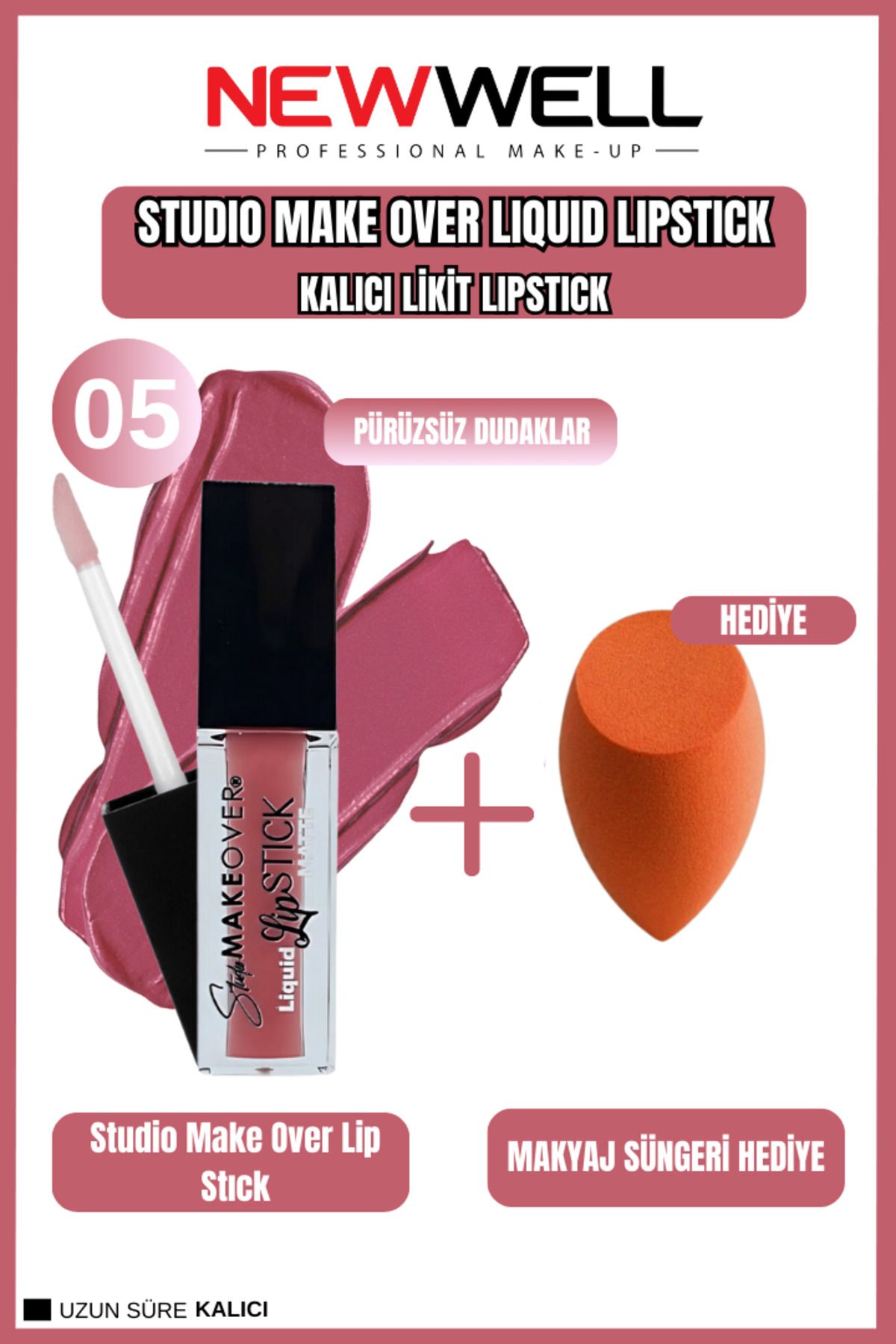 New Well Newwell Make Over Studıo Liquid Lipstick 05 & Makyaj Süngeri Hediye