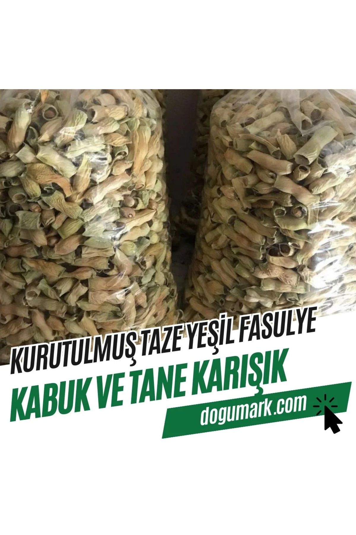 DoğuMark 1 Kg Kurutulmuş Taze Yeşil Fasulye - Kabuk Ve Tane Karışık (1 KG)