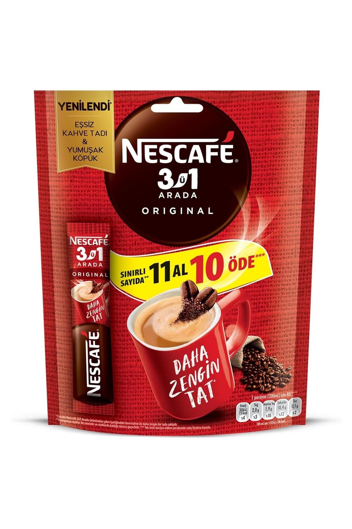 Nescafe 3'ü 1 Arada Original Çözünebilir Kahve 11 Al 10 Öde 11 X 17.5g