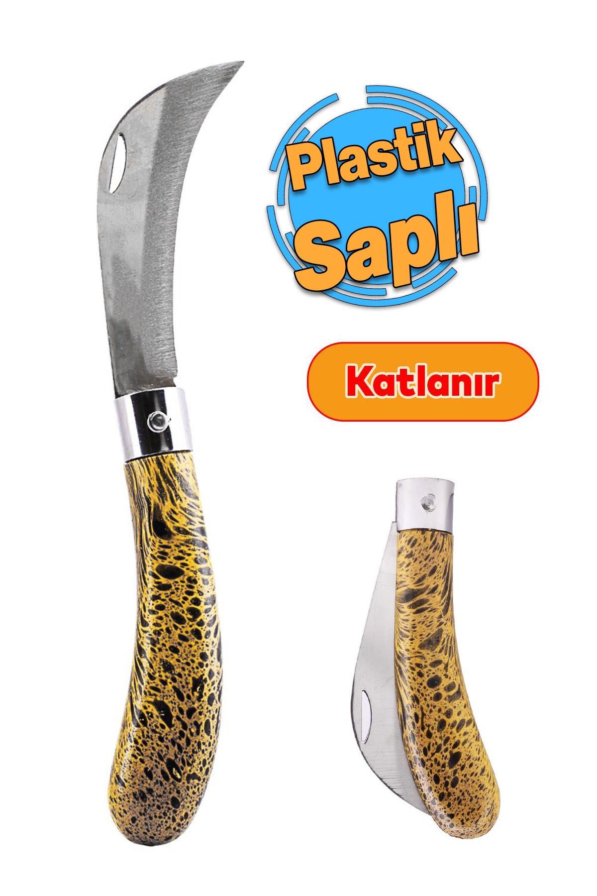 Badem10 Plastik Saplı Bıçak Soğuk Aşı Macunu Profesyonel Çelik Eğri Uç Bağ Ağaç Budama Bıçağı