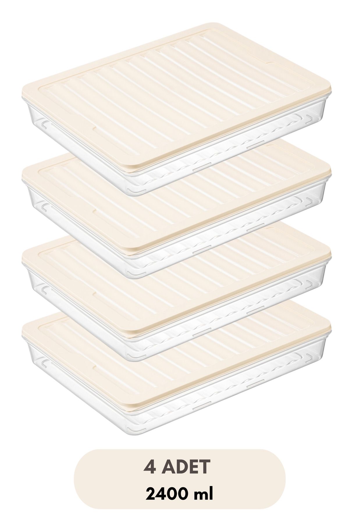 Flash Bazaar-4-Piece Refrigerator Organizer - Microwave and Freeze Storage Container, Cream Lid, 4X2400Ml 4