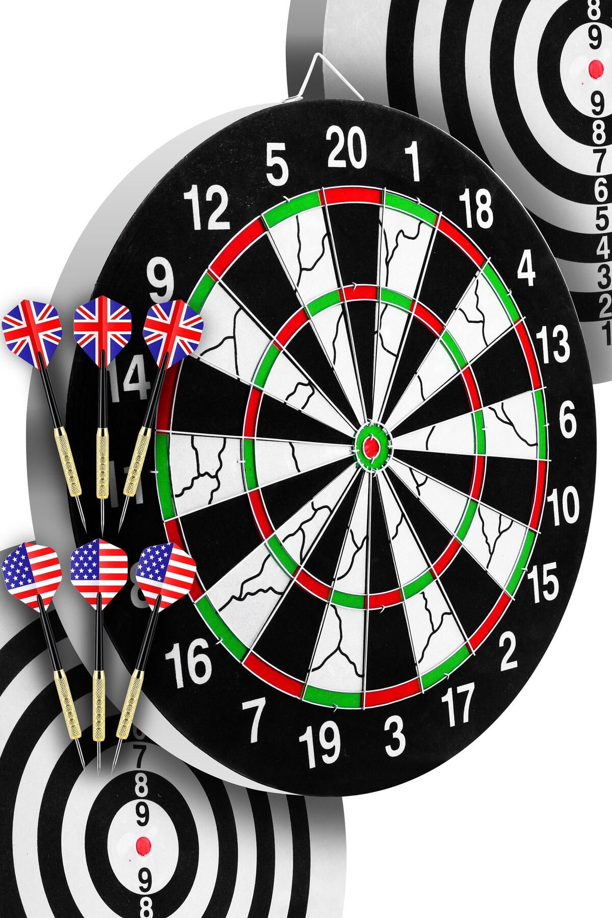 ALASTOR 18" İnç Semi-Profesyonel Büyük Boy Dart Seti 6 Oklu Çift Taraflı Kalın Dart Tahtası Metal Dart 45 cm