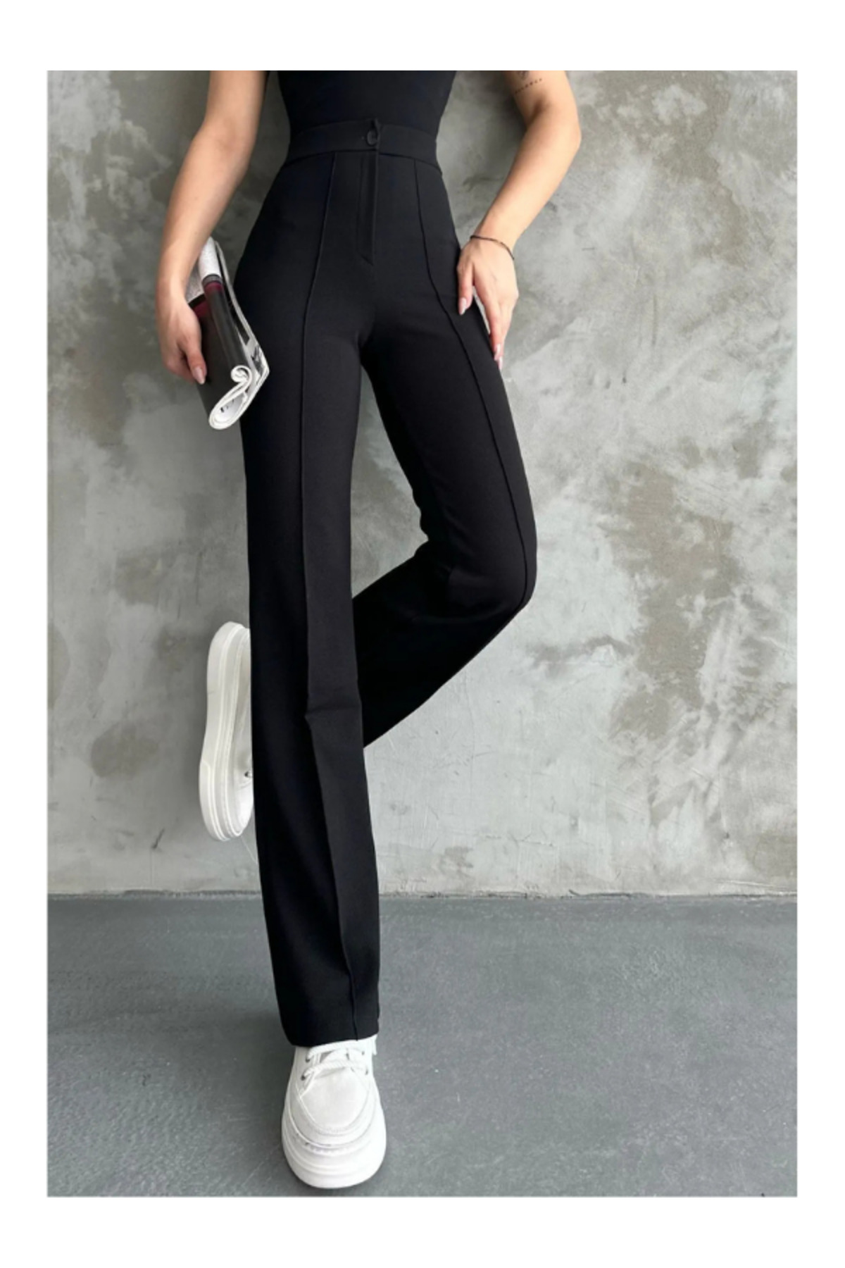 BERNEO  Kadın Ultra Yüksek Bel Krep Kumaş Toparlayıcı Likralı Palazzo Alt - Görsel 2